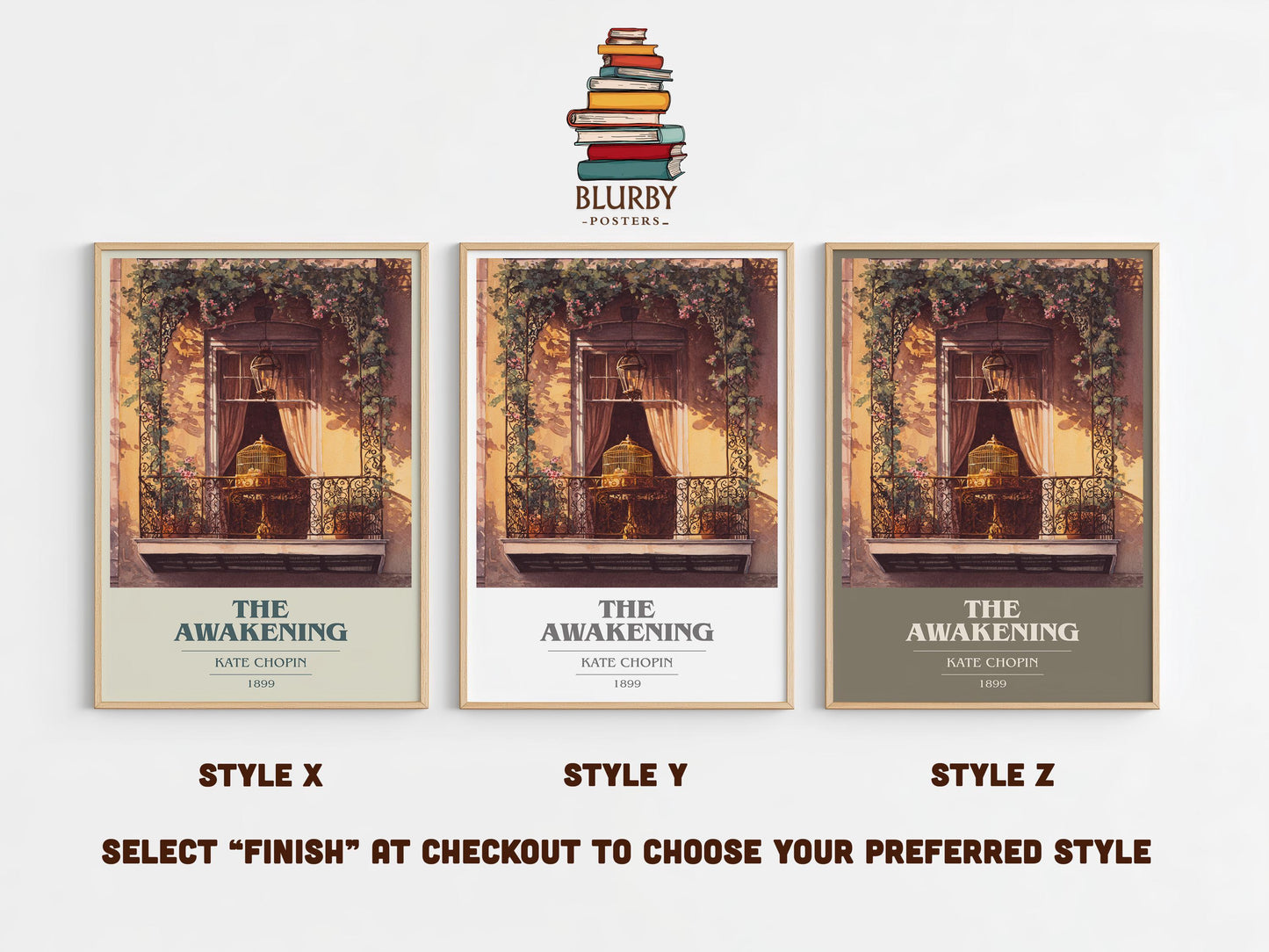 The Awakening book cover poster colour and style options – Kate Chopin book art