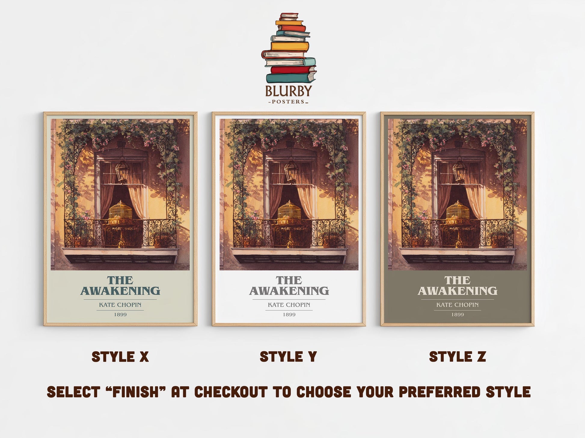The Awakening book cover poster colour and style options – Kate Chopin book art