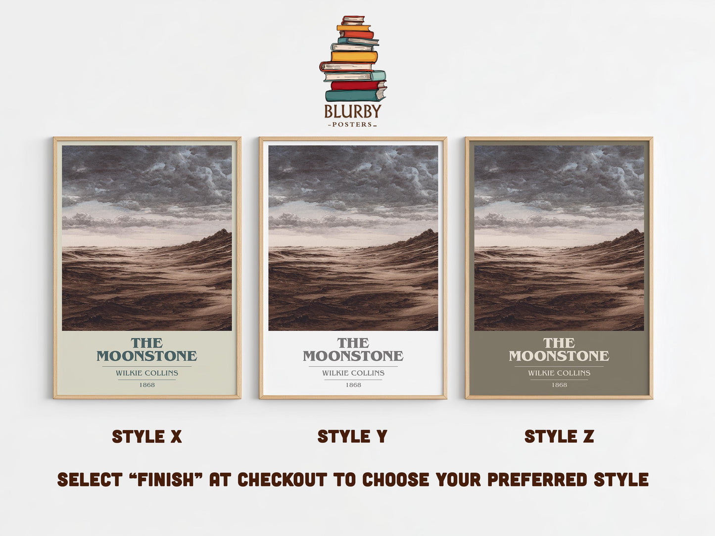 The Moonstone book cover poster colour and style options – Wilkie Collins book art