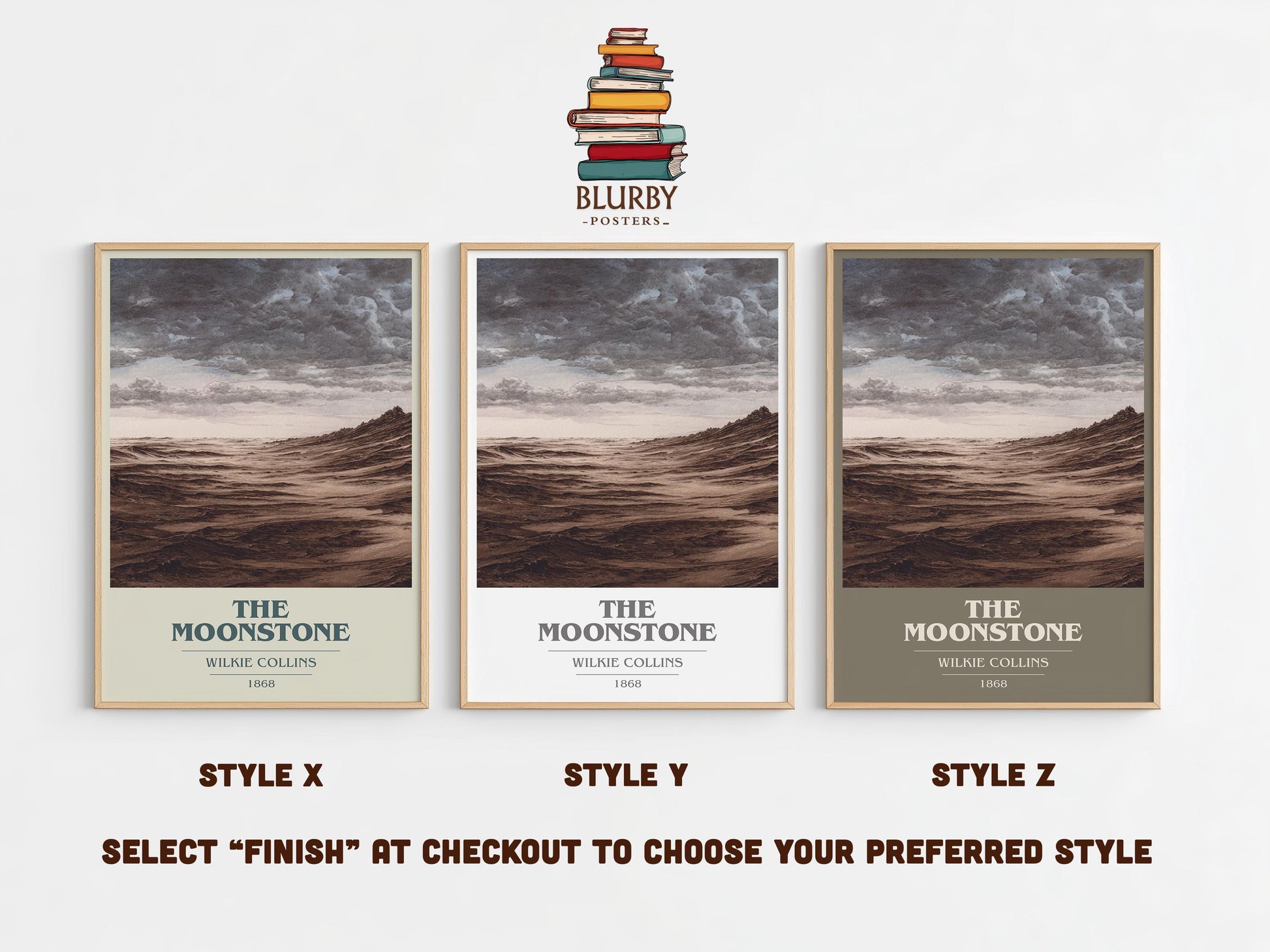 The Moonstone book cover poster colour and style options – Wilkie Collins book art