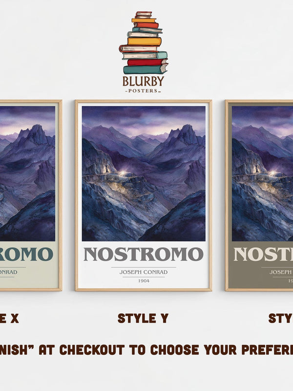 Nostromo book cover print in frame leaning in hallway – classic literature wall art