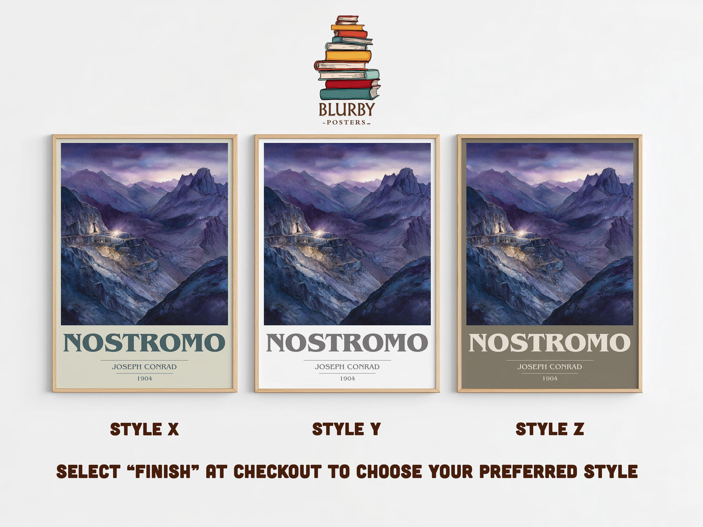 Nostromo book cover print in frame leaning in hallway – classic literature wall art