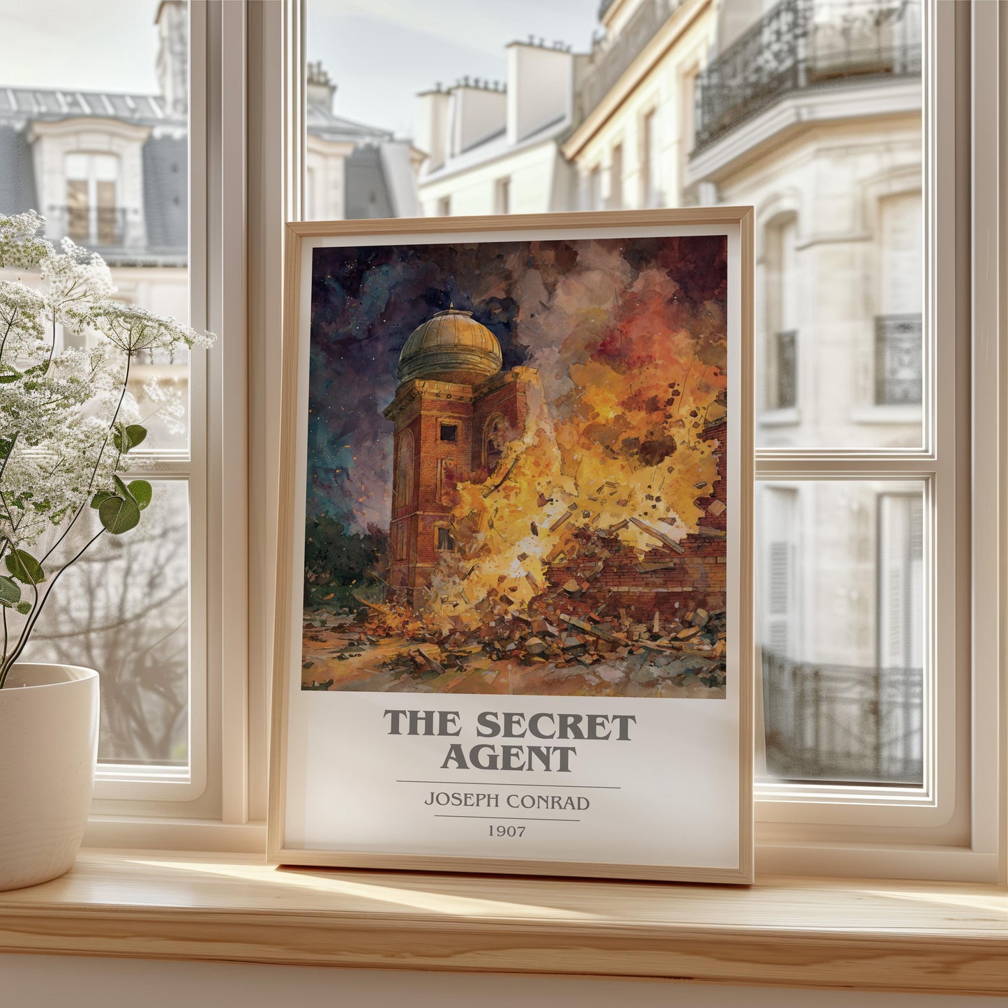 The Secret Agent book cover print framed by window – literary home decor