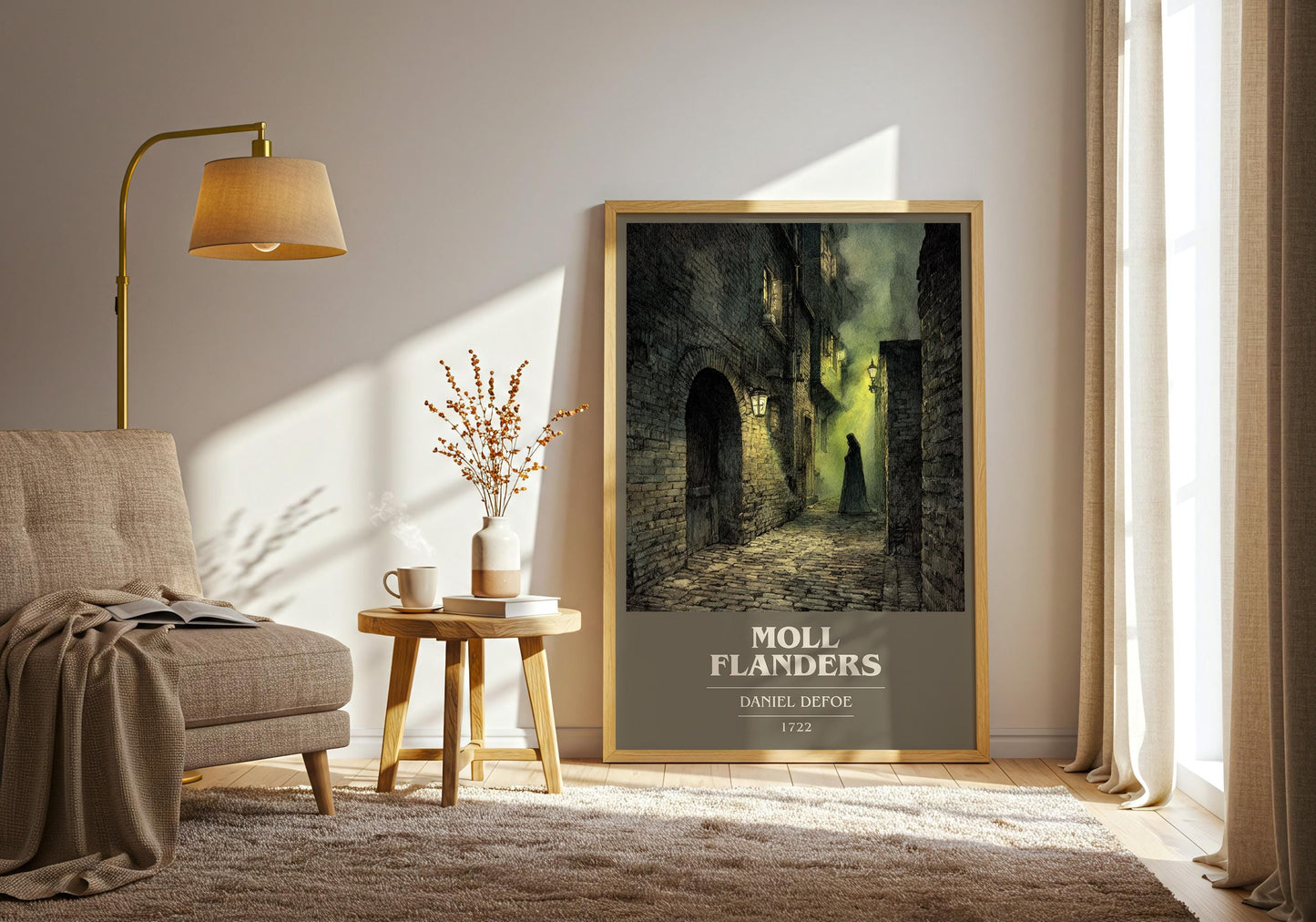 Moll Flanders book cover print on bookshelf – Daniel Defoe fan gift