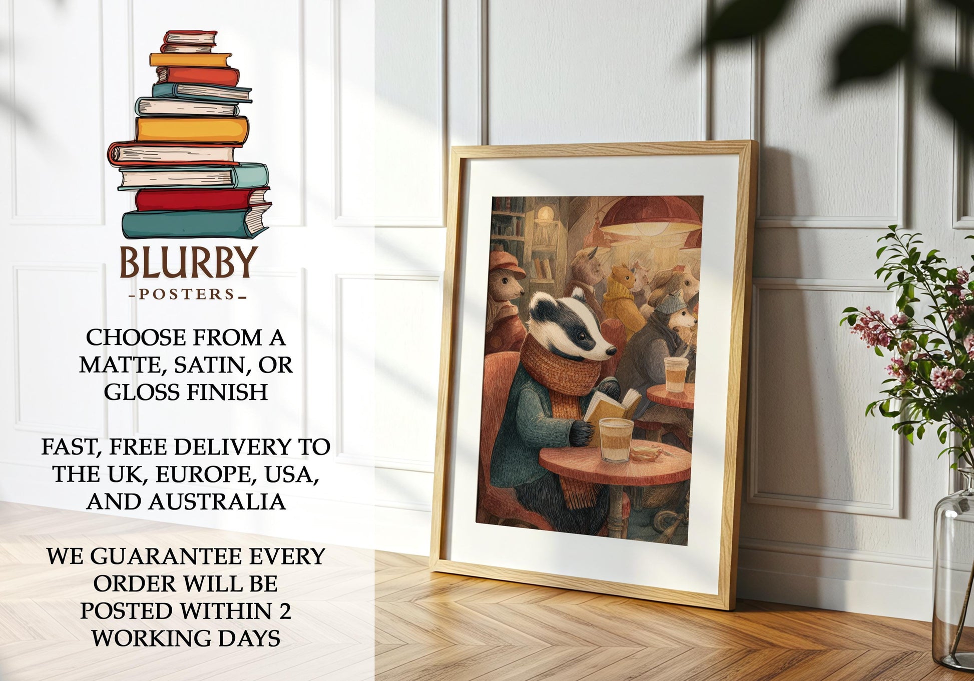 Badger Book Print | Cozy Wall Decor | Cute Gift For Book Lover | Book Nook Poster | Book Art | Gift For Reader | Aesthetic Room Art - Book Poster Art Print Decor Bookish