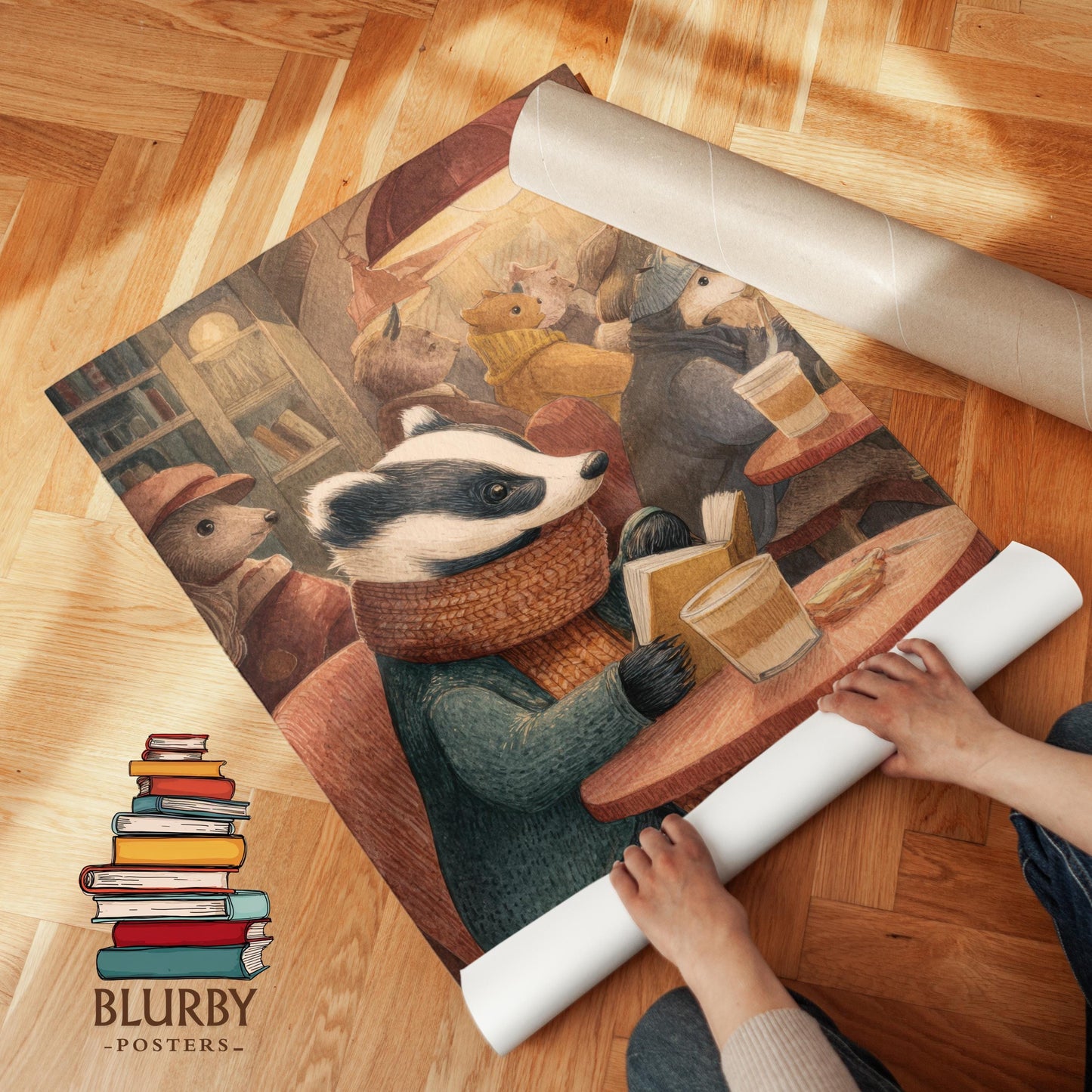 Badger Book Print | Cozy Wall Decor | Cute Gift For Book Lover | Book Nook Poster | Book Art | Gift For Reader | Aesthetic Room Art - Book Poster Art Print Decor Bookish