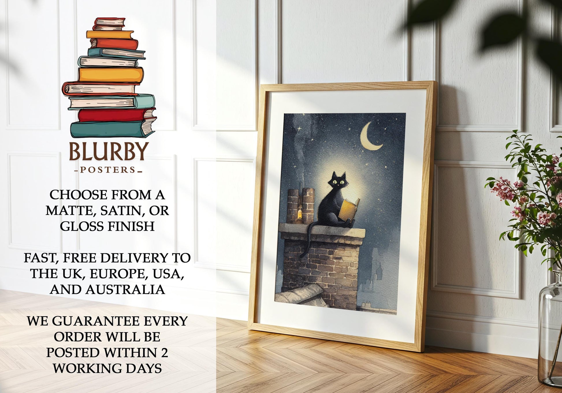 Cat on Roof Book Print | Cozy Wall Decor | Cute Gift For Book Lover | Book Nook Poster | Book Art | Gift For Reader | Aesthetic Room Art - Book Poster Art Print Decor Bookish