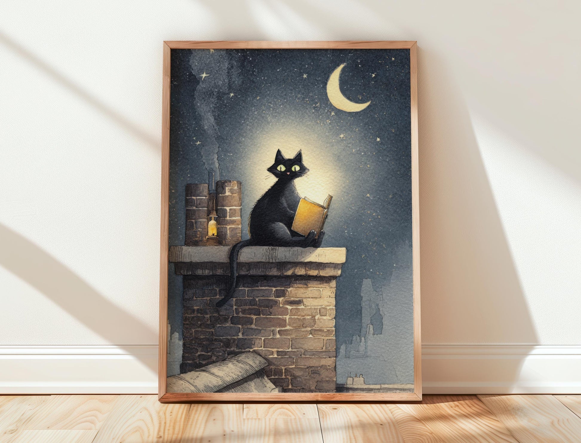 Cat on Roof Book Print | Cozy Wall Decor | Cute Gift For Book Lover | Book Nook Poster | Book Art | Gift For Reader | Aesthetic Room Art - Book Poster Art Print Decor Bookish