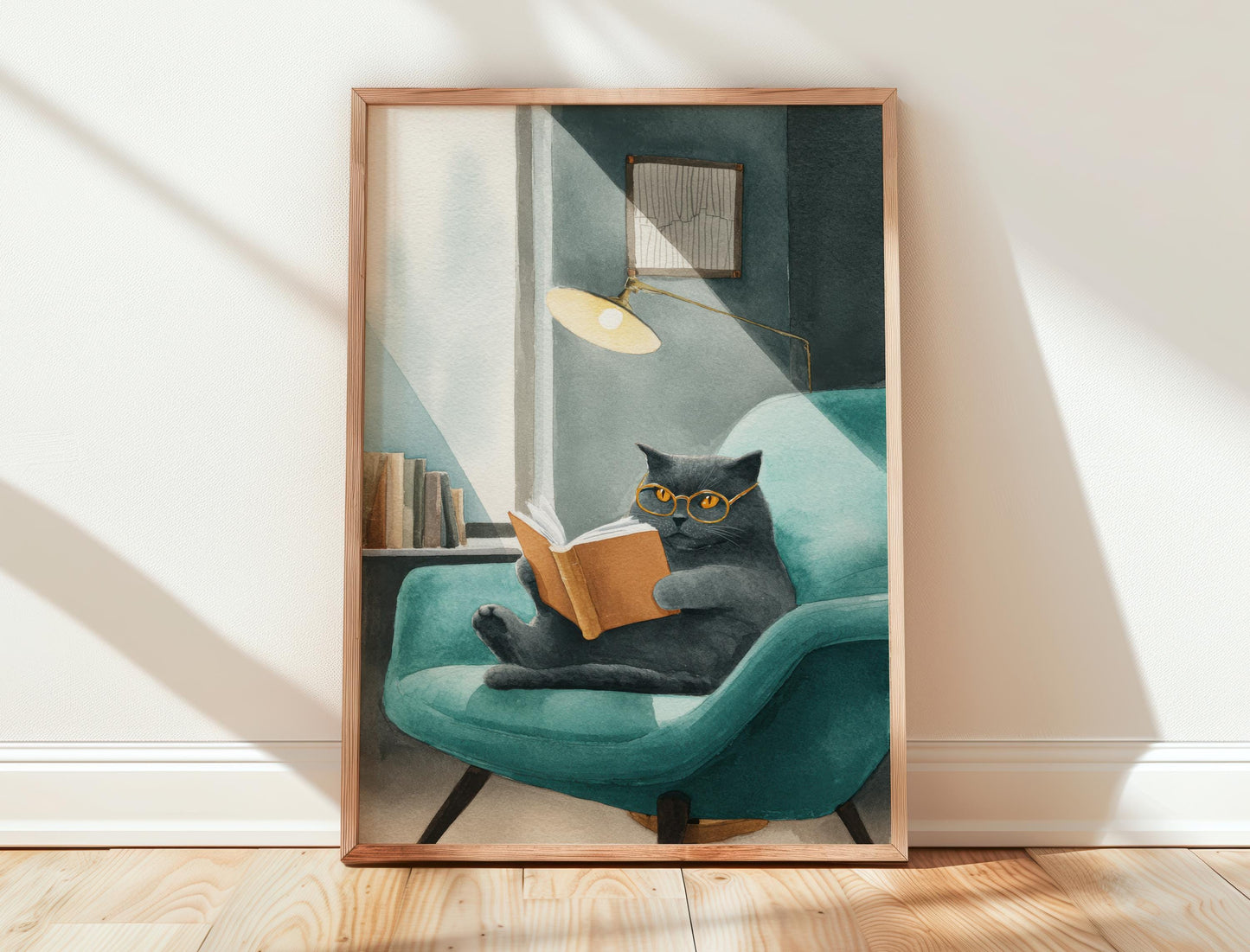 British Blue Cat Print | Cozy Wall Decor | Cute Gift For Book Lover | Book Nook Poster | Book Art | Gift For Reader | Aesthetic Room Art - Book Poster Art Print Decor Bookish
