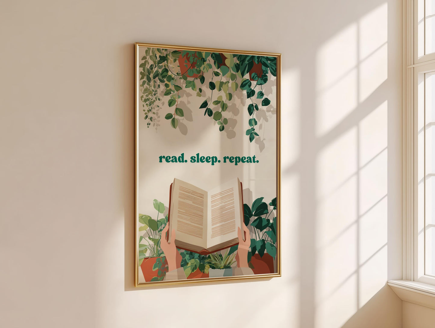 Read Sleep Repeat Botanical Art | Scandi Decor | Cozy Wall Art | Book Lover Gift | Reading Nook Poster | Literary Print | Aesthetic Room Art - Book Poster Art Print Decor Bookish