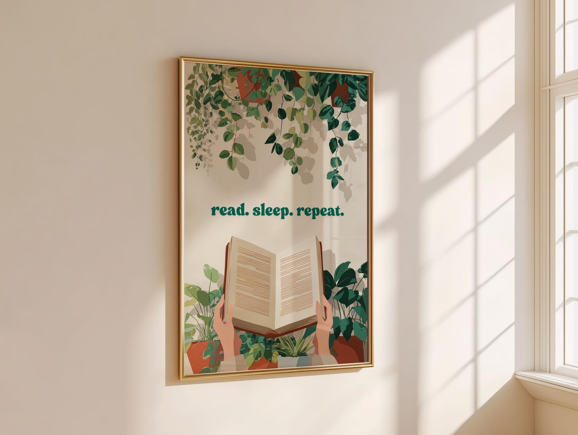 Read Sleep Repeat Botanical Art | Scandi Decor | Cozy Wall Art | Book Lover Gift | Reading Nook Poster | Literary Print | Aesthetic Room Art - Book Poster Art Print Decor Bookish