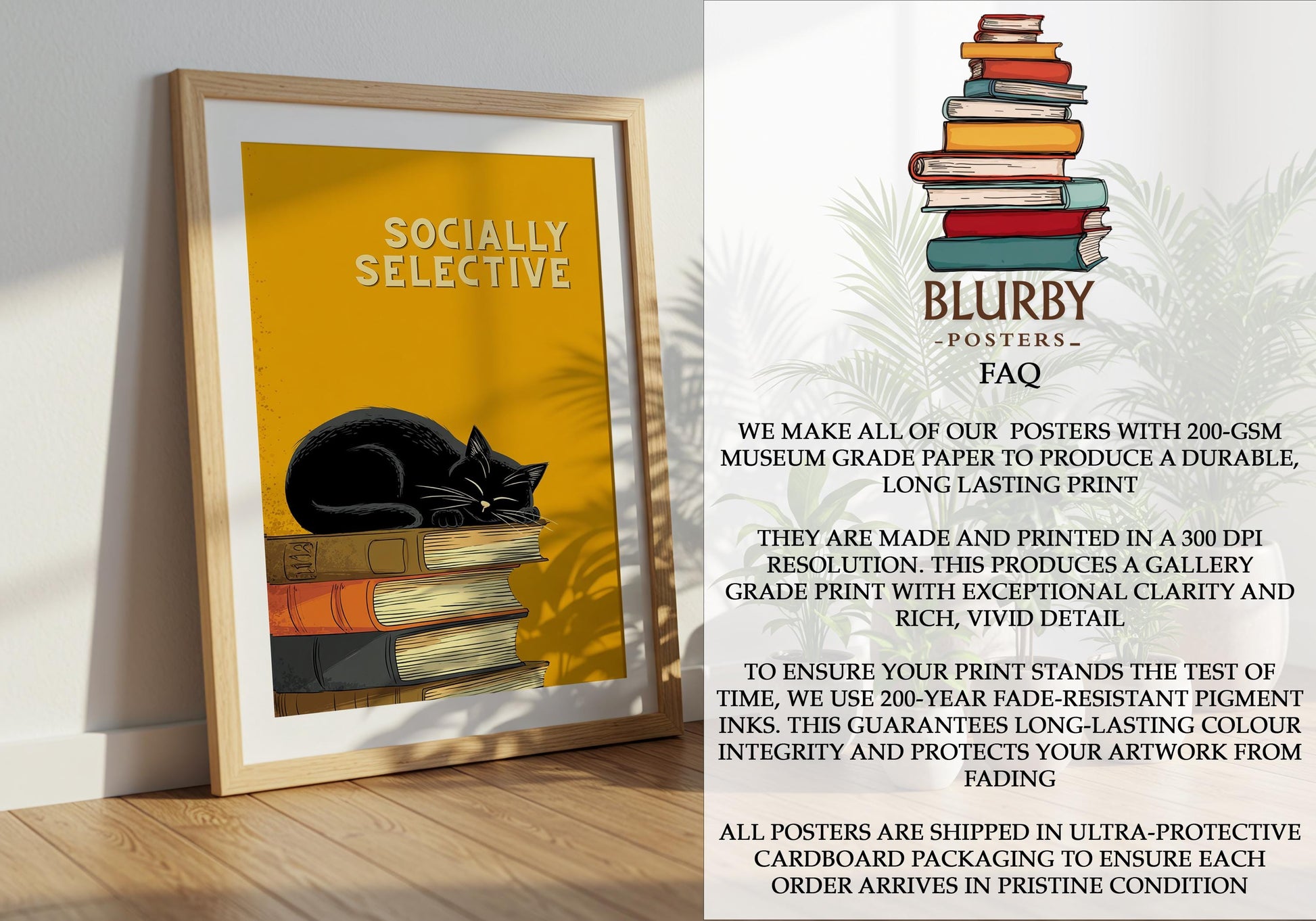 Socially Selective Cat Art | Funny Sarcastic Cat | Cozy Wall Art | Book Lover Gift | Reading Nook Poster | Book Poster | Aesthetic Room Art - Book Poster Art Print Decor Bookish