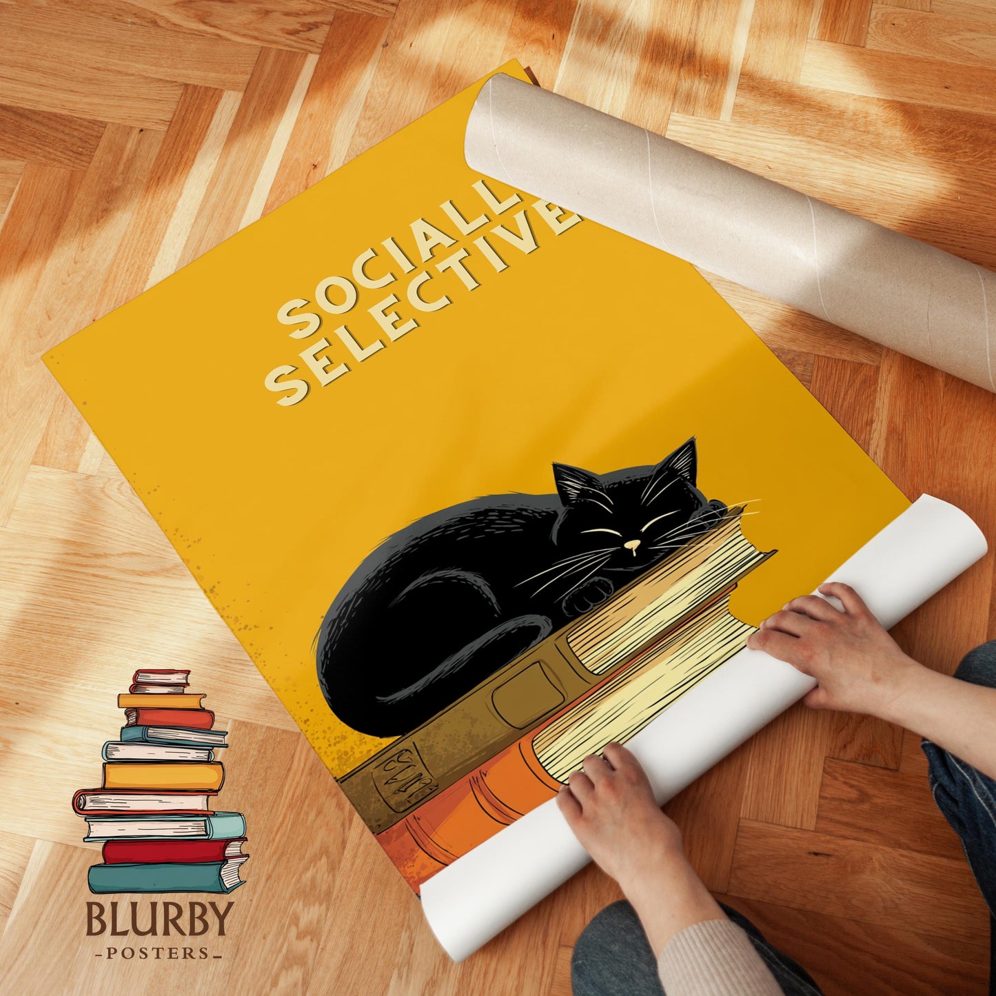 Socially Selective Cat Art | Funny Sarcastic Cat | Cozy Wall Art | Book Lover Gift | Reading Nook Poster | Book Poster | Aesthetic Room Art - Book Poster Art Print Decor Bookish