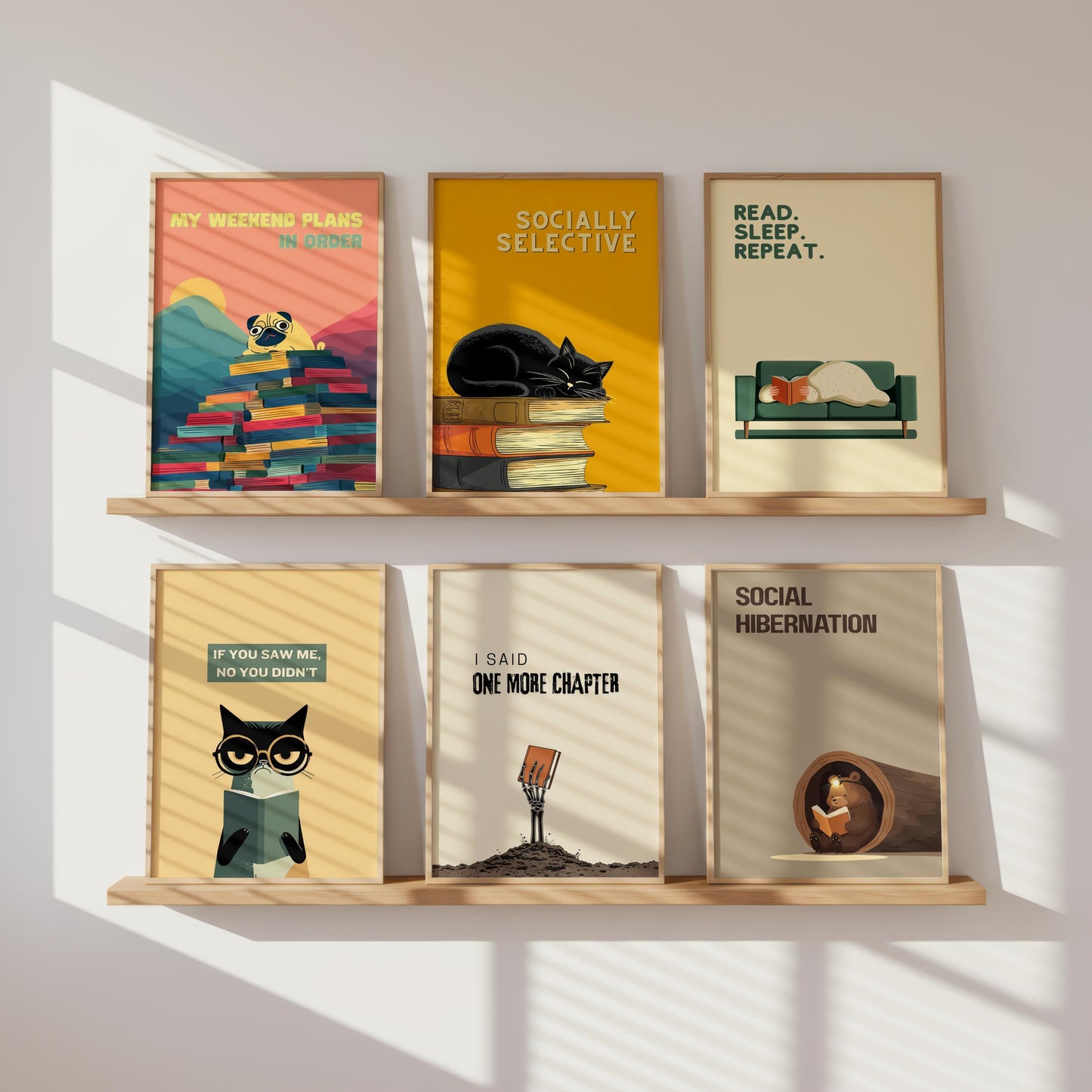 Socially Selective Cat Art | Funny Sarcastic Cat | Cozy Wall Art | Book Lover Gift | Reading Nook Poster | Book Poster | Aesthetic Room Art - Book Poster Art Print Decor Bookish