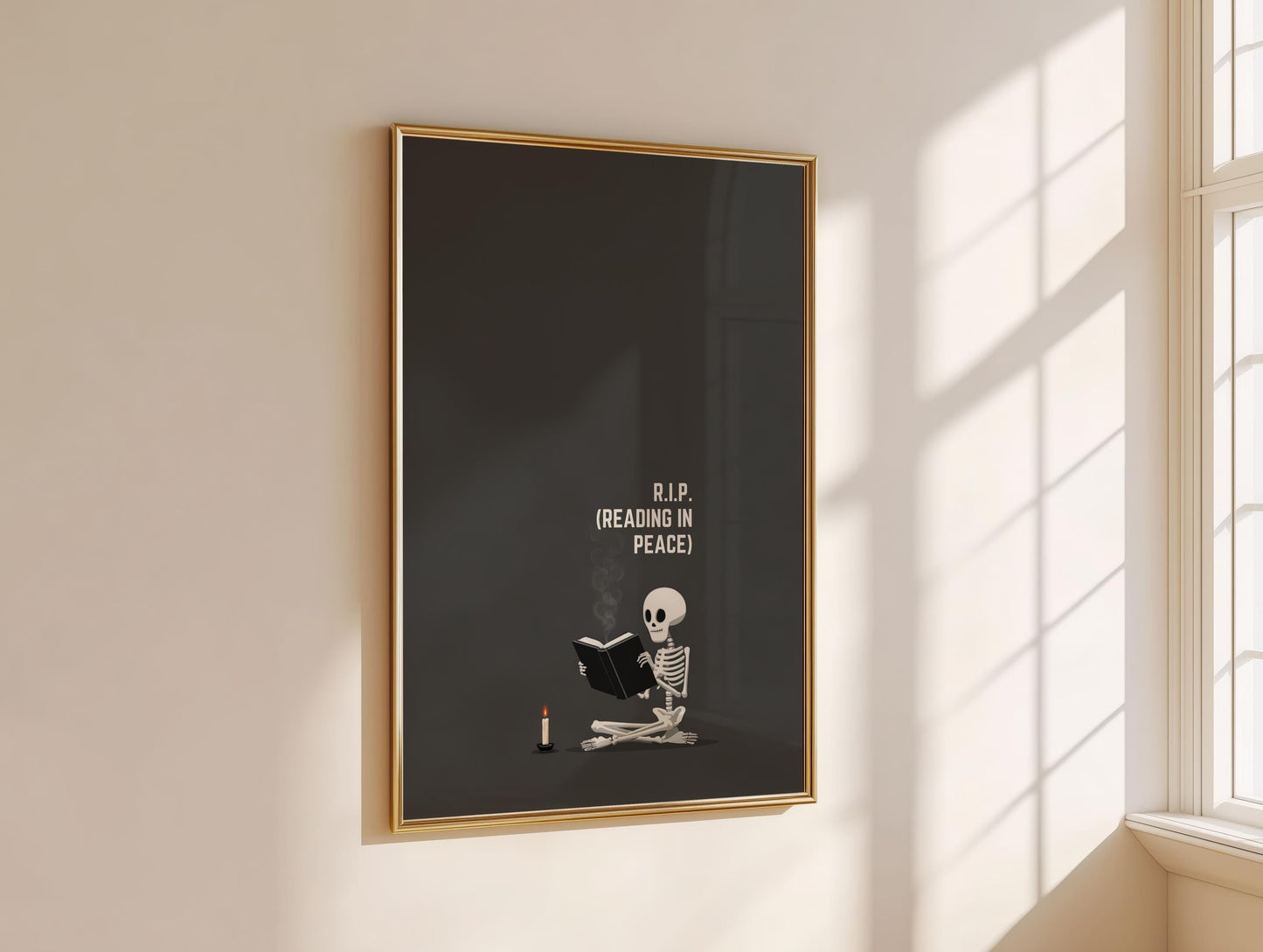 R.I.P Reading In Peace Skeleton | Dark Academia Art | Cozy Wall Decor | Book Lover Gift | Nook Poster | Reader Art | Aesthetic Art - Book Poster Art Print Decor Bookish