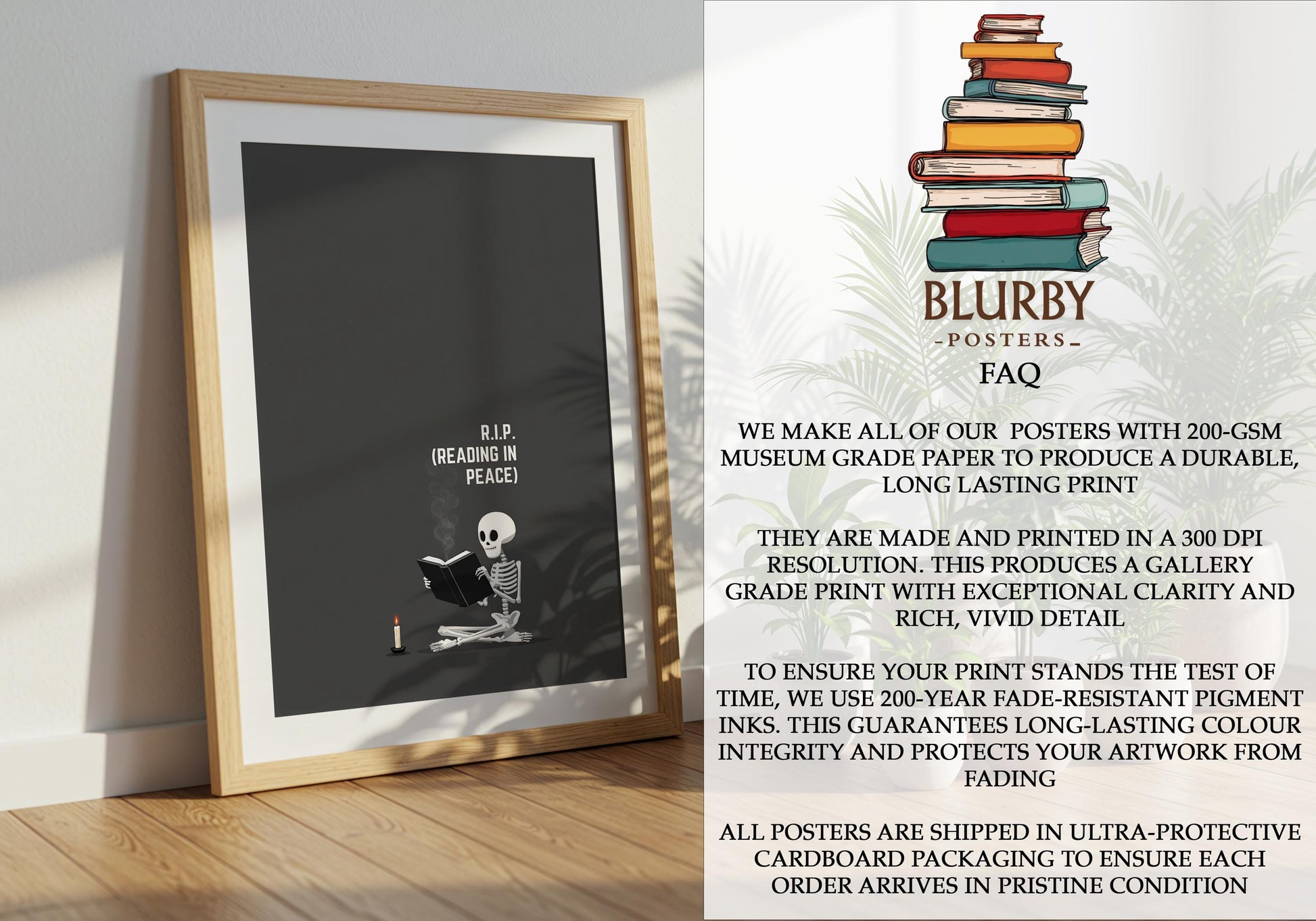 R.I.P Reading In Peace Skeleton | Dark Academia Art | Cozy Wall Decor | Book Lover Gift | Nook Poster | Reader Art | Aesthetic Art - Book Poster Art Print Decor Bookish