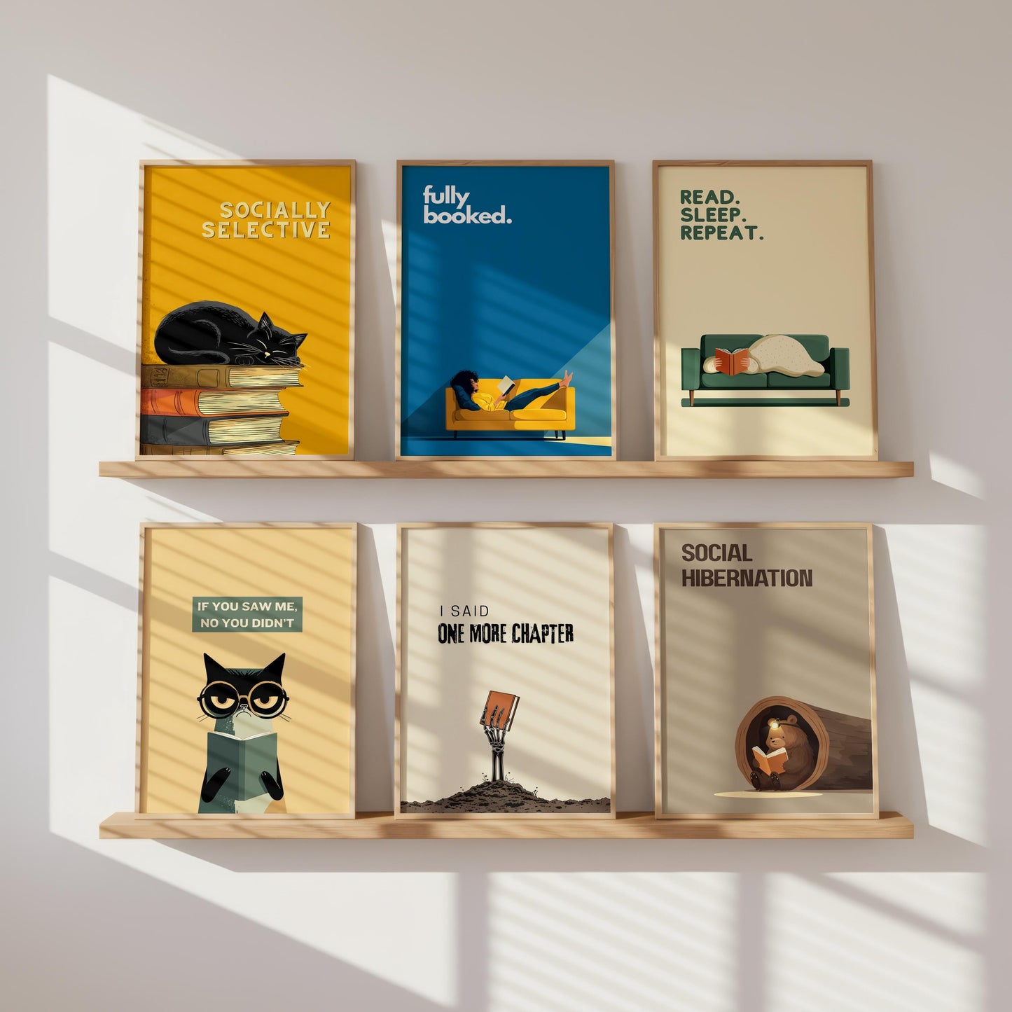 Fully Booked Reading Print | Funny Book Art | Cozy Wall Decor | Book Lover Gift | Nook Poster | Reader Gift | Aesthetic Art | Home Decor - Book Poster Art Print Decor Bookish