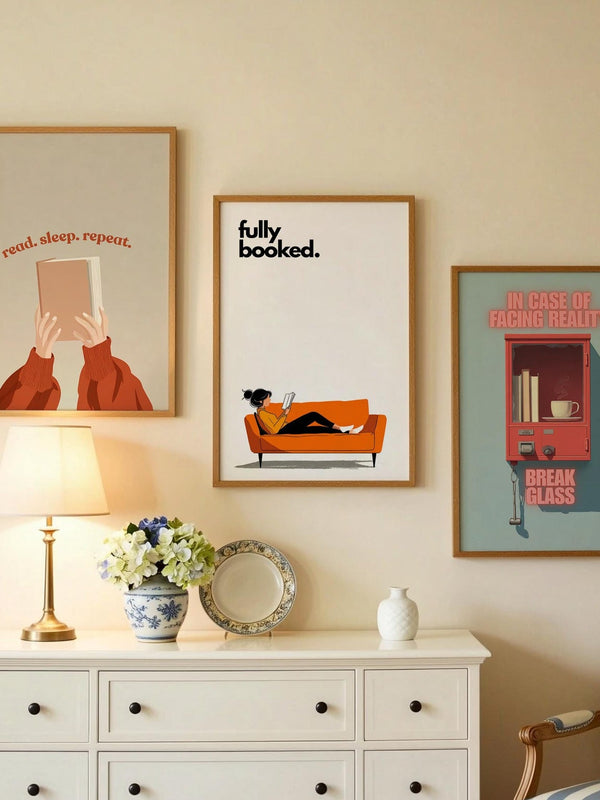 Fully Booked Reading Print | Funny Book Art | Cozy Wall Decor | Book Lover Gift | Nook Poster | Reader Gift | Aesthetic Art | Home Decor - Book Poster Art Print Decor Bookish
