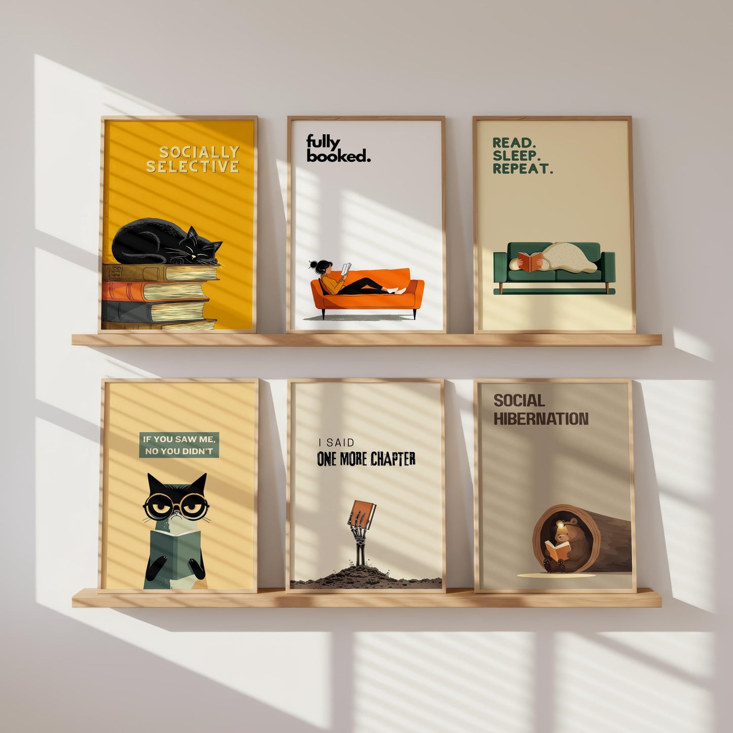 Fully Booked Reading Print | Funny Book Art | Cozy Wall Decor | Book Lover Gift | Nook Poster | Reader Gift | Aesthetic Art | Home Decor - Book Poster Art Print Decor Bookish