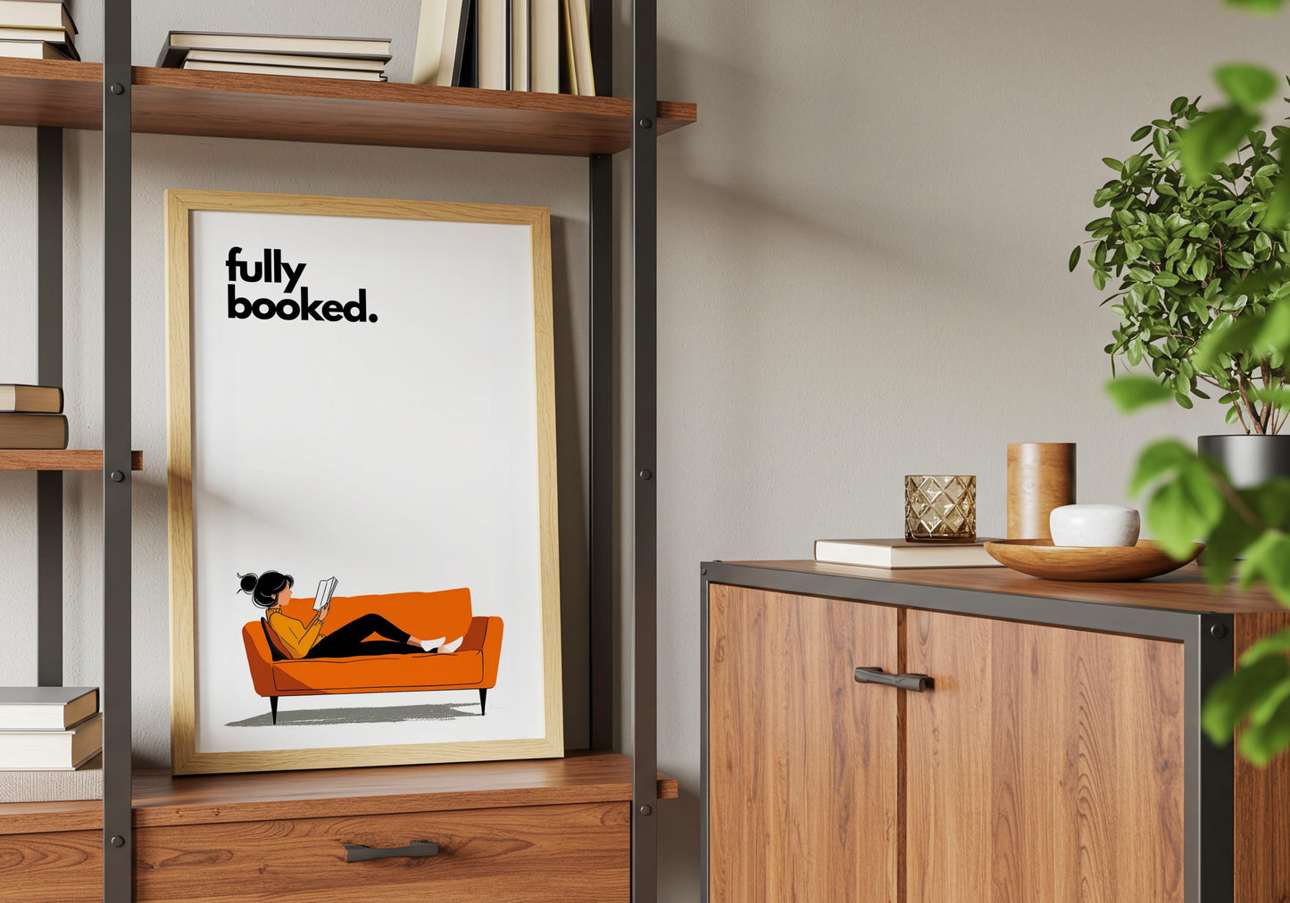 Fully Booked Reading Print | Funny Book Art | Cozy Wall Decor | Book Lover Gift | Nook Poster | Reader Gift | Aesthetic Art | Home Decor - Book Poster Art Print Decor Bookish