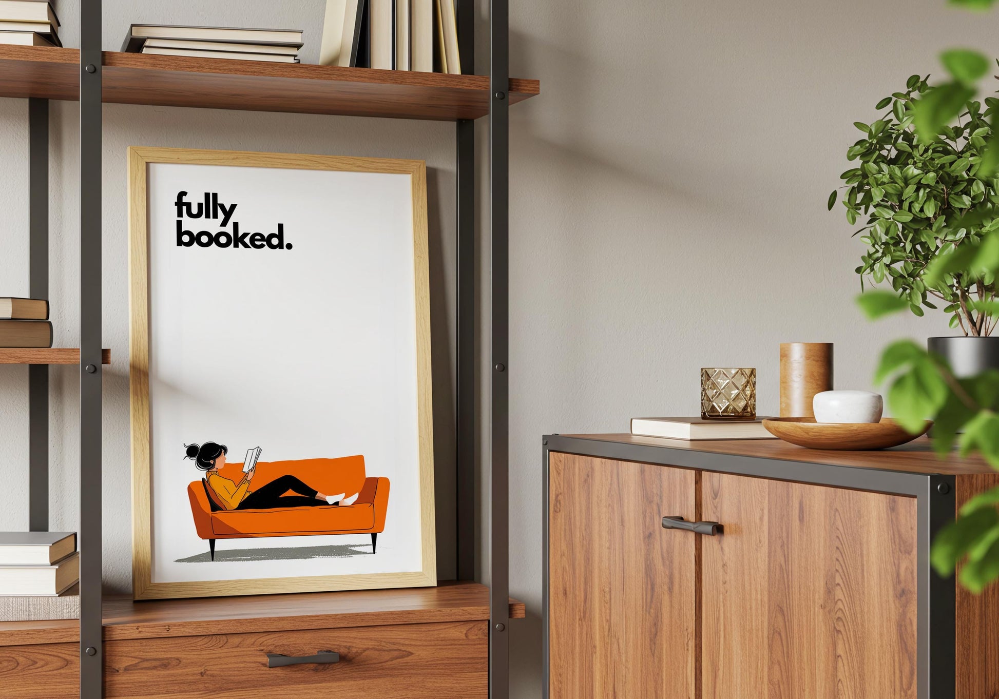 Fully Booked Reading Print | Funny Book Art | Cozy Wall Decor | Book Lover Gift | Nook Poster | Reader Gift | Aesthetic Art | Home Decor - Book Poster Art Print Decor Bookish