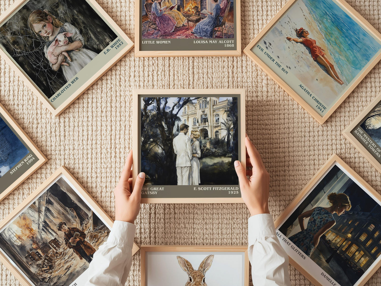 The Great Gatsby literary print on bookshelf – F. Scott Fitzgerald fan gift