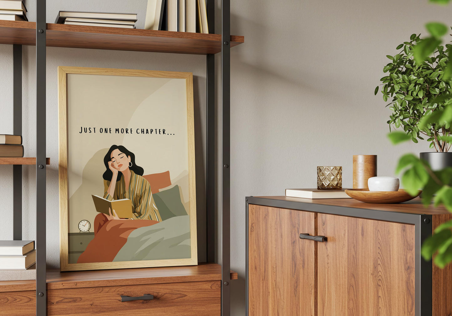 Just One More Chapter Print | Funny Night Owl Reader | Cozy Wall Decor | Book Lover Gift | Nook Poster | Reader Gift | Aesthetic Art | Home - Book Poster Art Print Decor Bookish