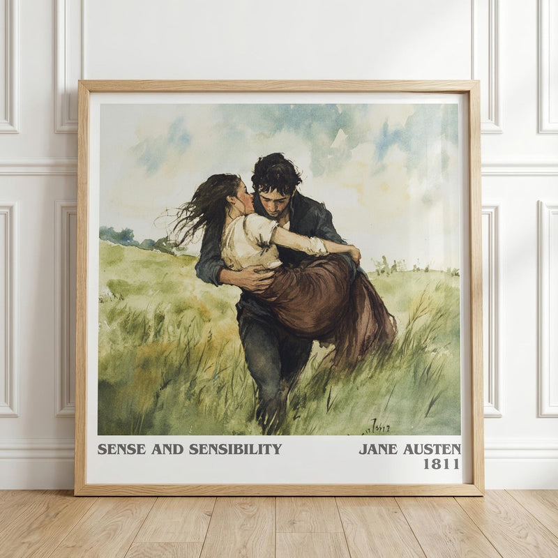 Sense and Sensibility literary print in frame leaning in hallway – classic literature wall art