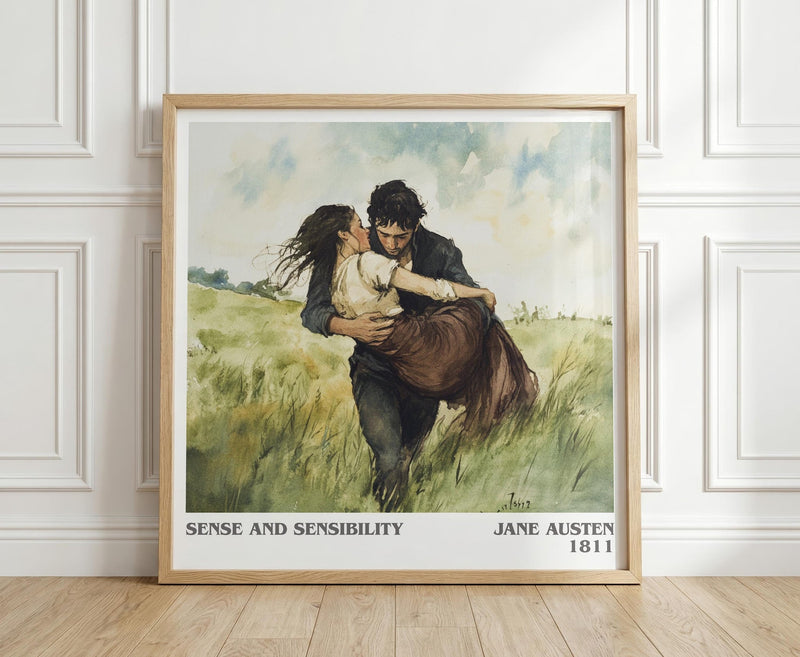 Sense and Sensibility literary print in frame leaning in hallway – classic literature wall art