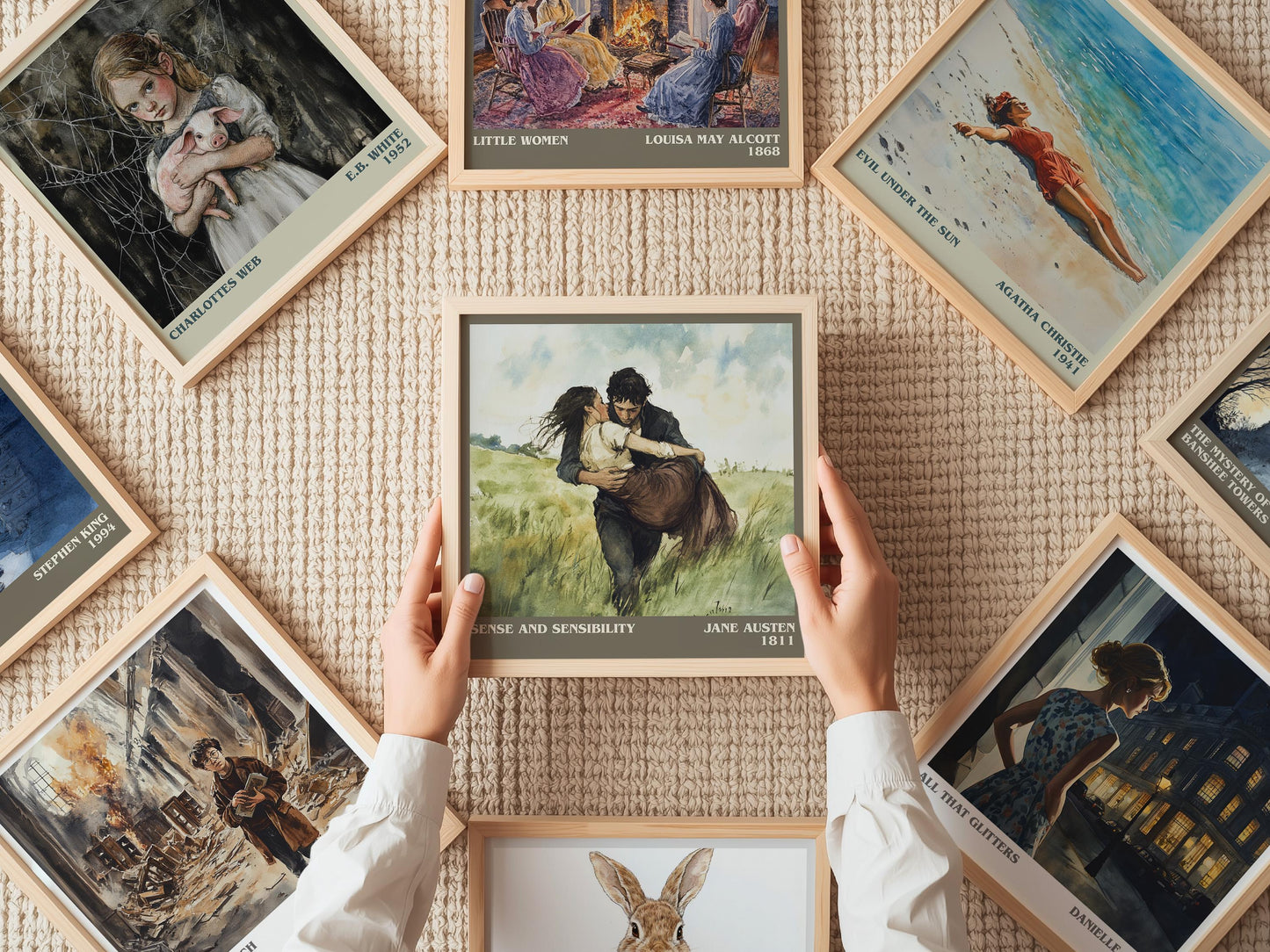 Sense and Sensibility literary print on bookshelf – Jane Austen fan gift