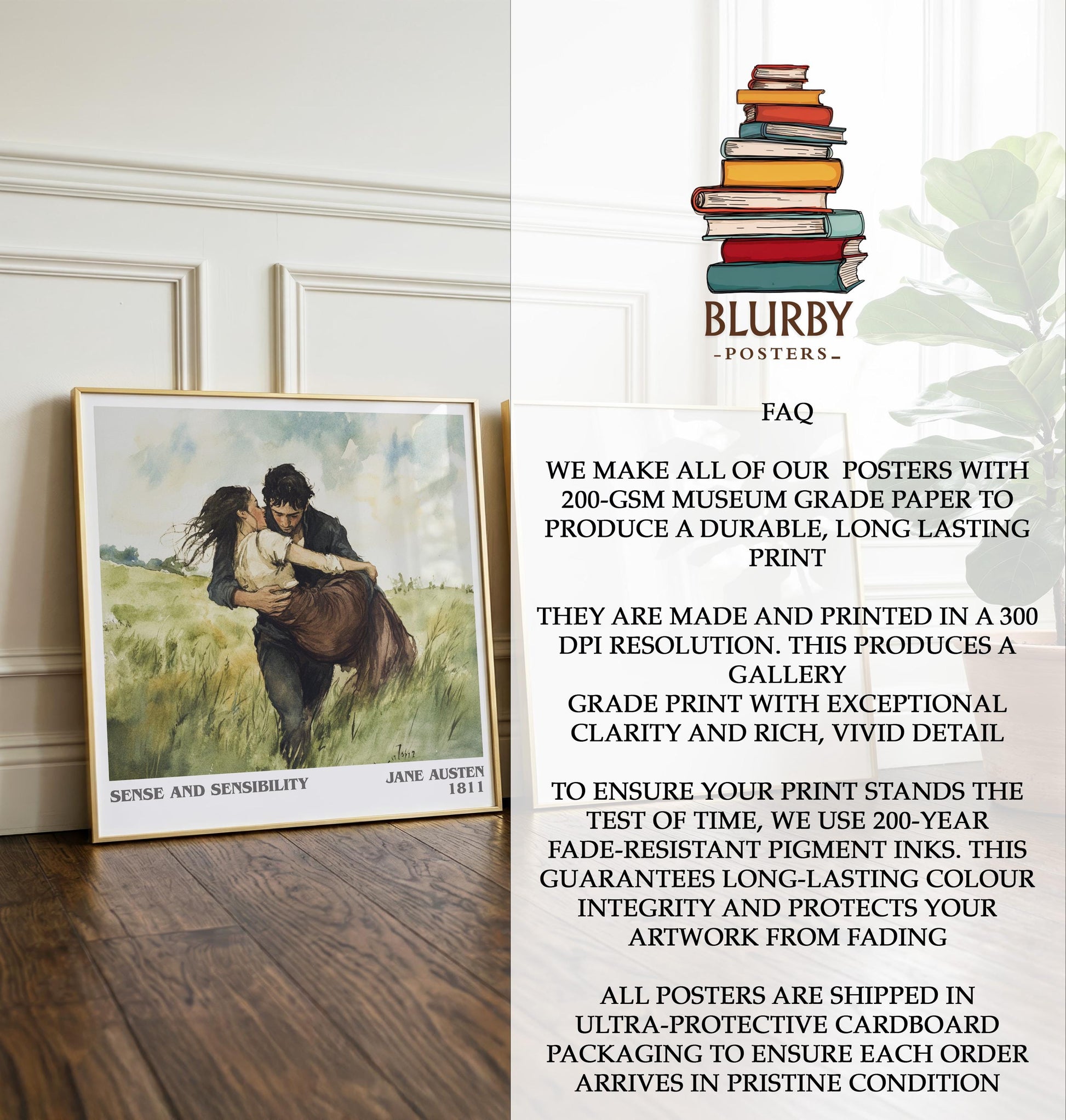 Sense and Sensibility by Jane Austen | Book Poster | Literary Art Gift For Book Lover | Novel Inspired Wall Art | Free Delivery
