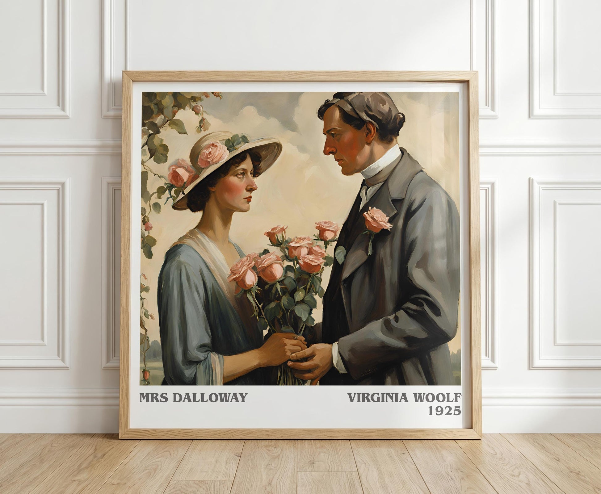 Mrs Dalloway literary print in frame leaning in hallway – literary fiction wall art