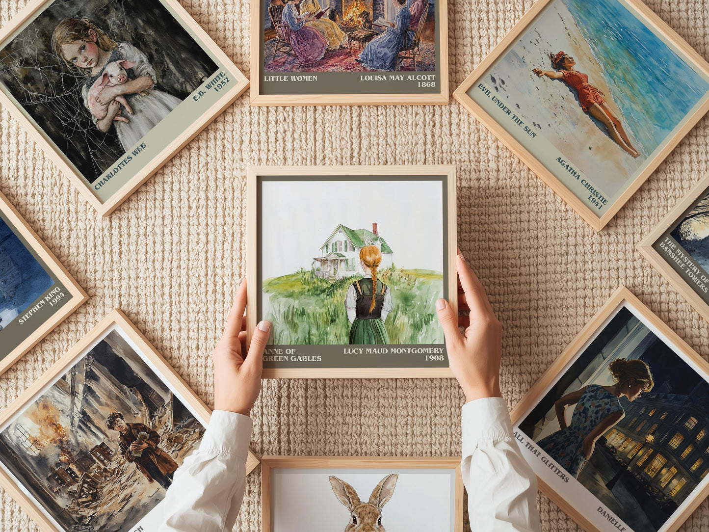 Anne of Green Gables literary print on bookshelf – Lucy Maud Montgomery fan gift