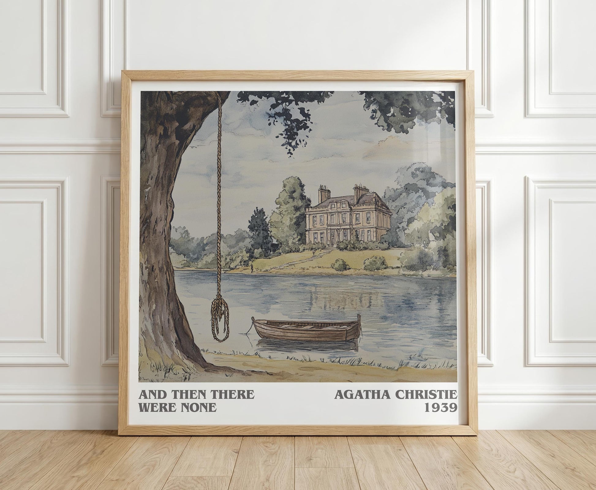 And Then There Were None literary print in frame leaning in hallway – mystery wall art