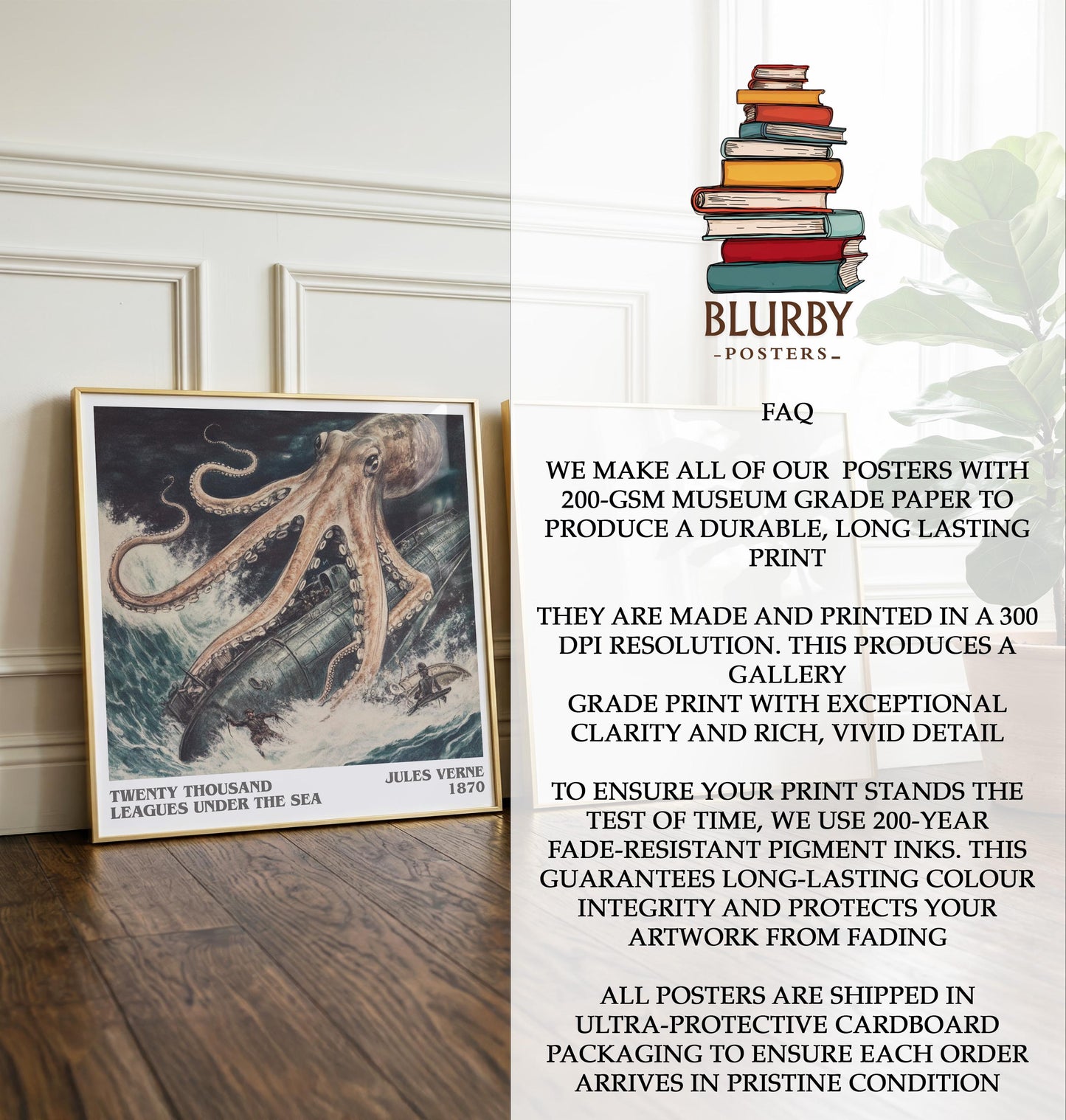 Twenty Thousand Leagues Under The Sea by Jules Verne | Book Poster | Literary Art Gift For Book Lover | Novel Inspired Wall Art