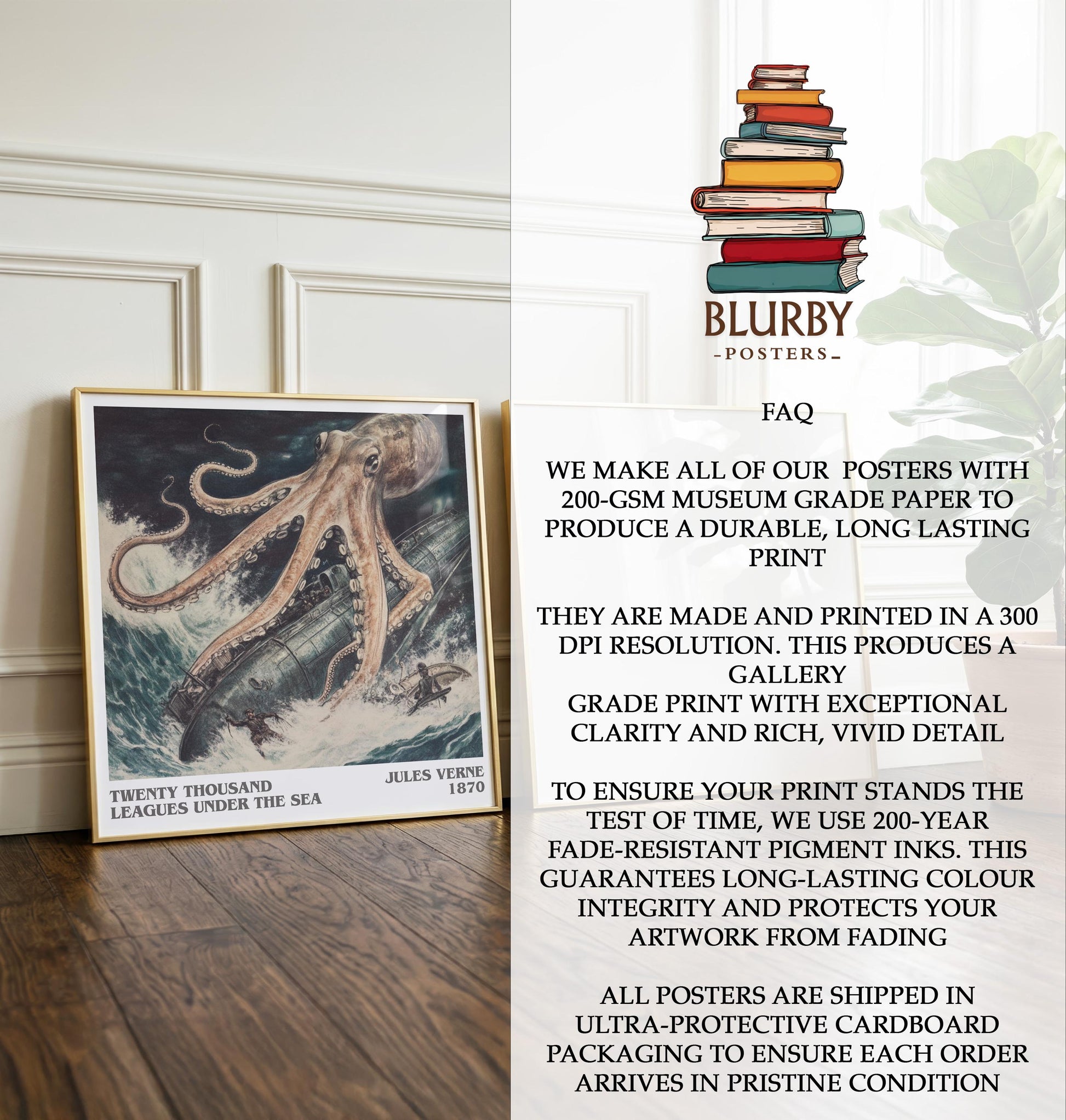 Twenty Thousand Leagues Under The Sea by Jules Verne | Book Poster | Literary Art Gift For Book Lover | Novel Inspired Wall Art