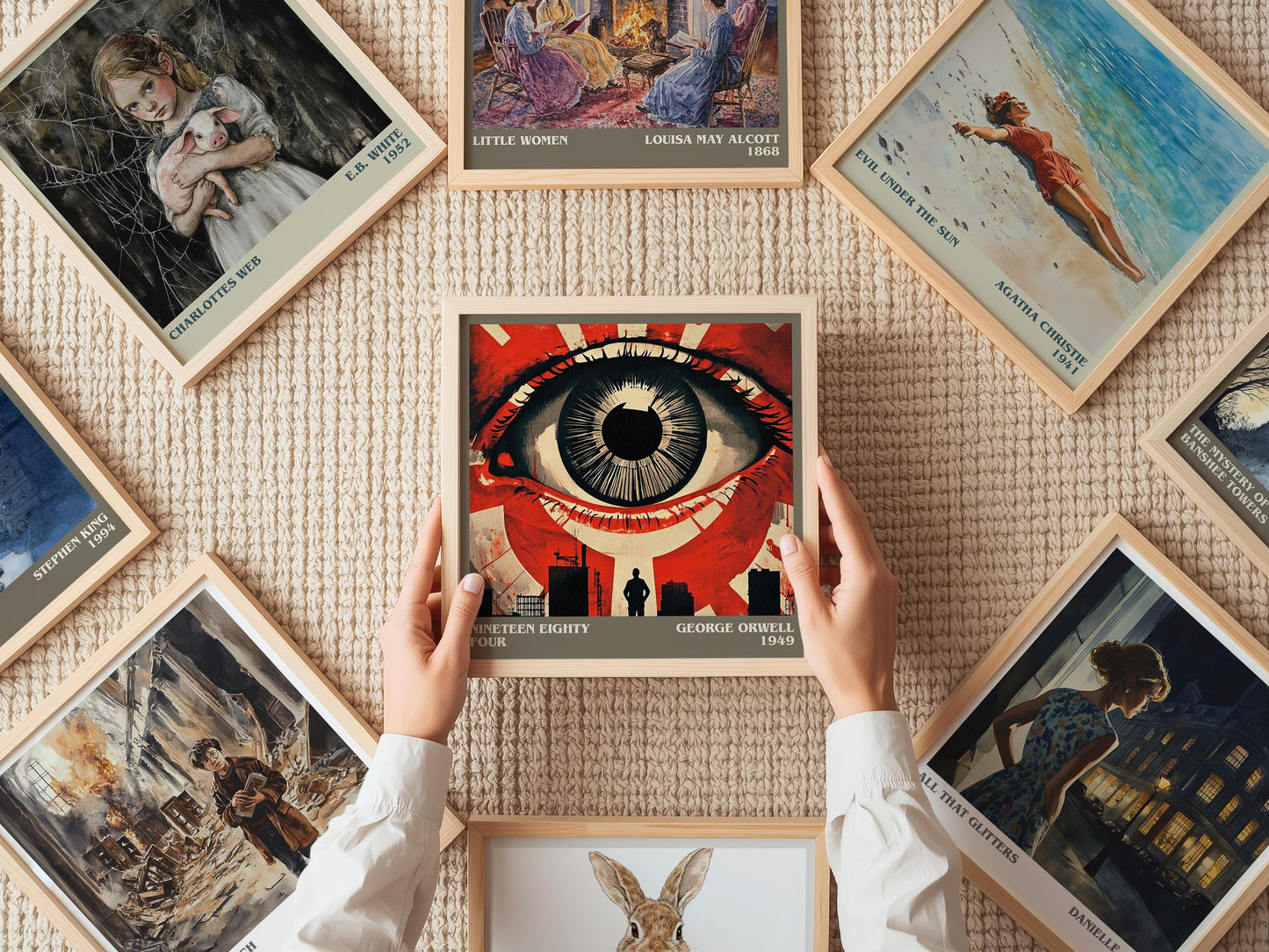 1984 literary print on bookshelf – George Orwell fan gift