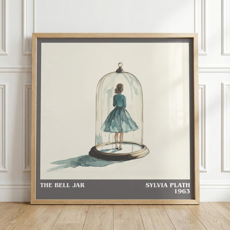 The Bell Jar literary print in frame leaning in hallway – coming of age wall art