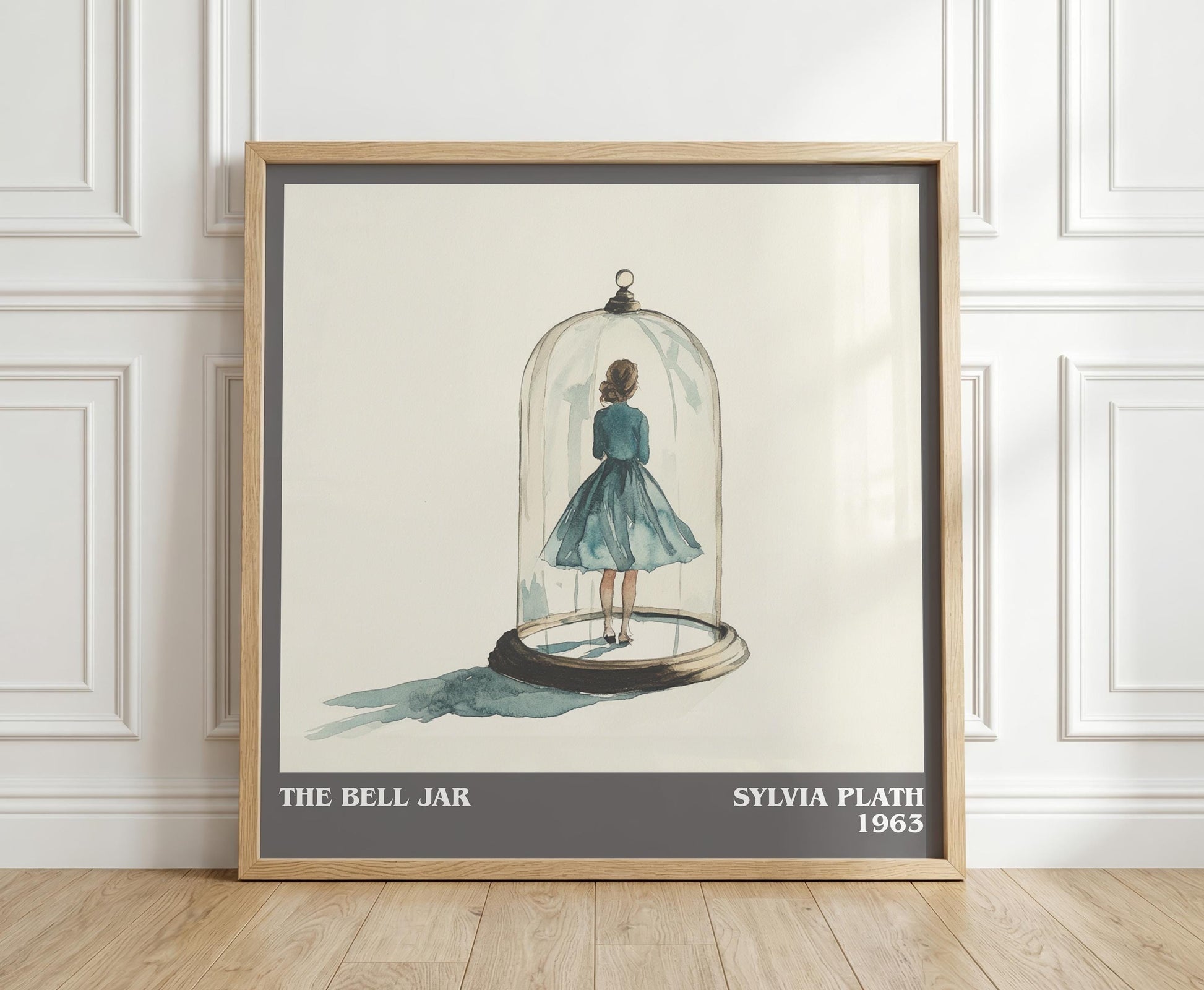 The Bell Jar literary print in frame leaning in hallway – coming of age wall art