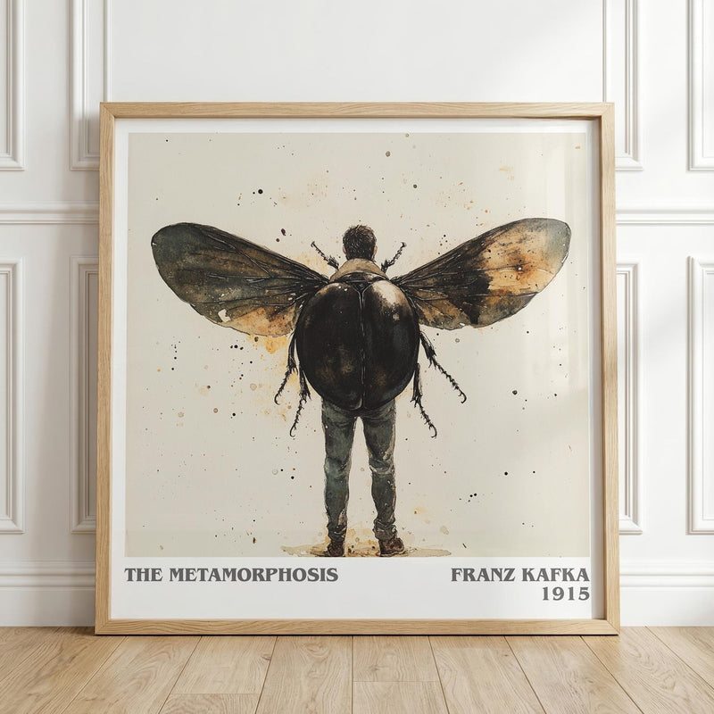 Metamorphosis literary print in frame leaning in hallway – literary fiction wall art