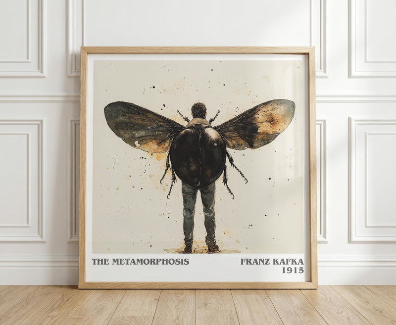 Metamorphosis literary print in frame leaning in hallway – literary fiction wall art