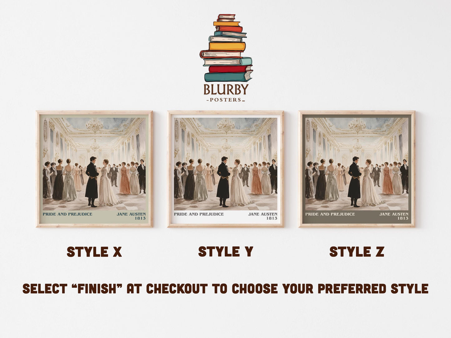 Pride and Prejudice literary art print colour and style options – Jane Austen book art