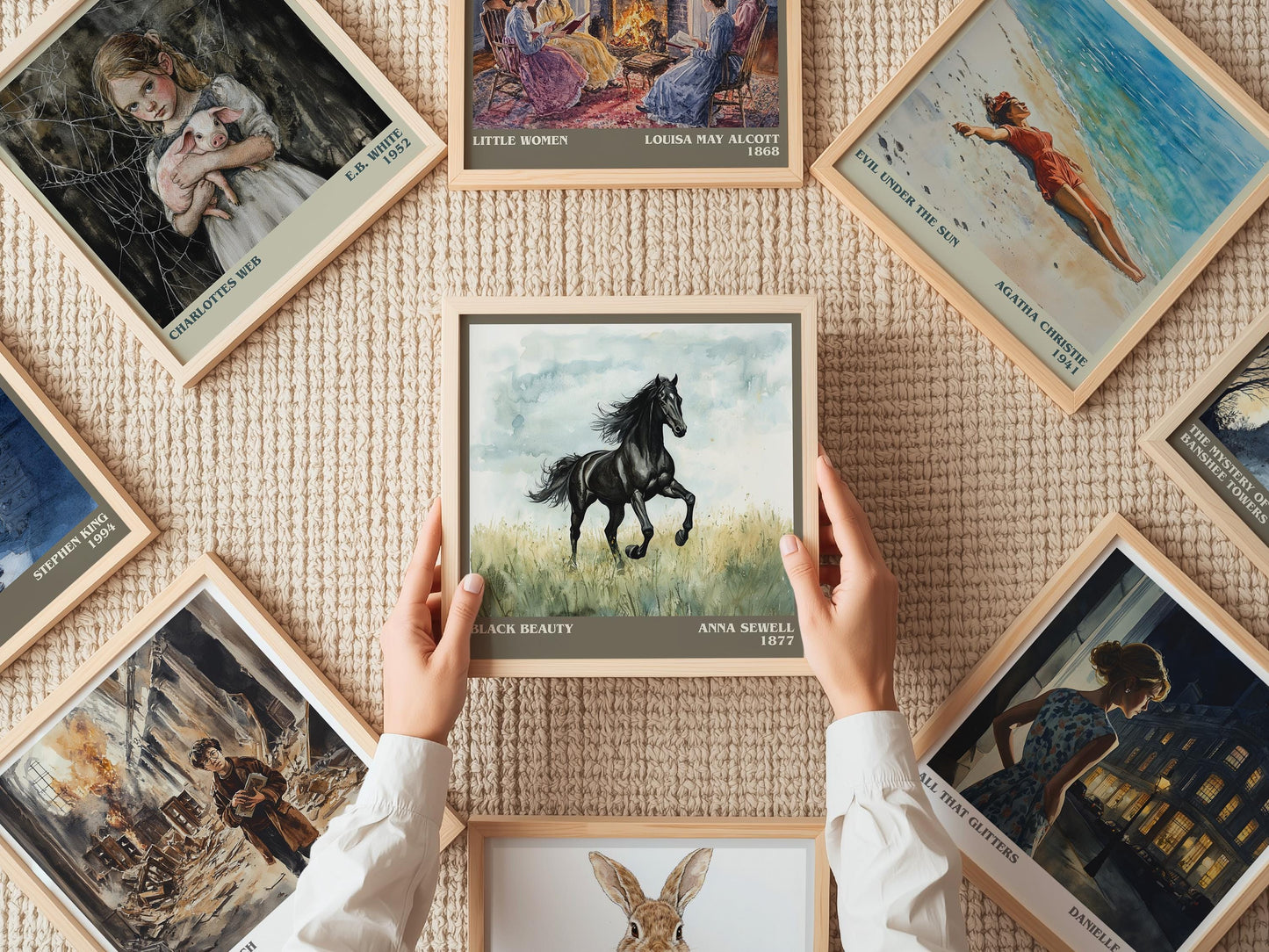 Black Beauty literary print on bookshelf – Anna Sewell fan gift