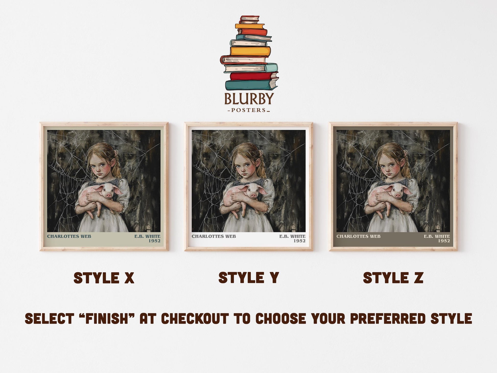 Charlotte's Web literary art print colour and style options – E B White book art
