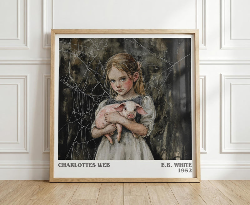 Charlotte's Web literary print in frame leaning in hallway – childrens wall art