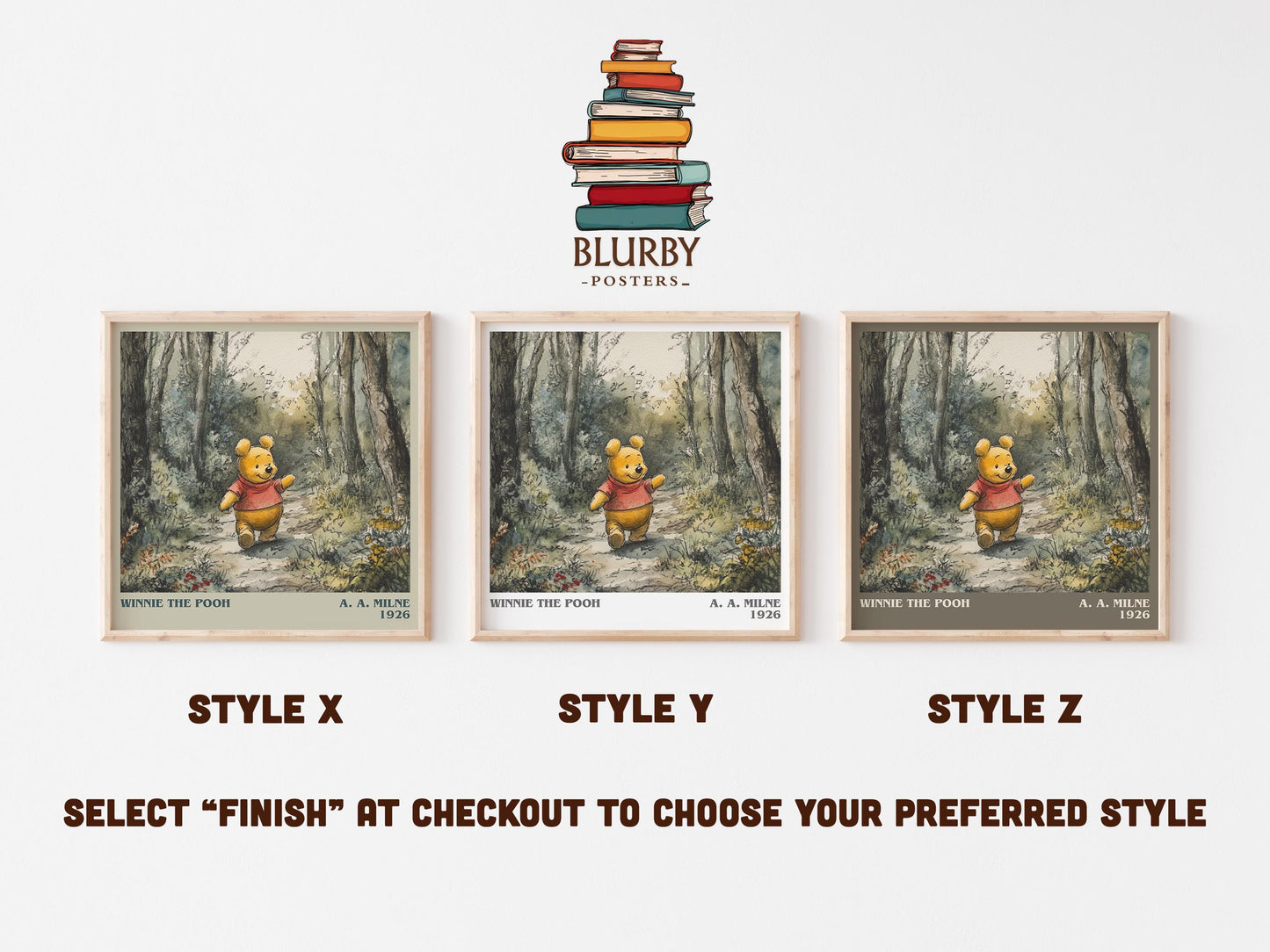 Winnie the Pooh literary art print colour and style options – A. A. Milne book art