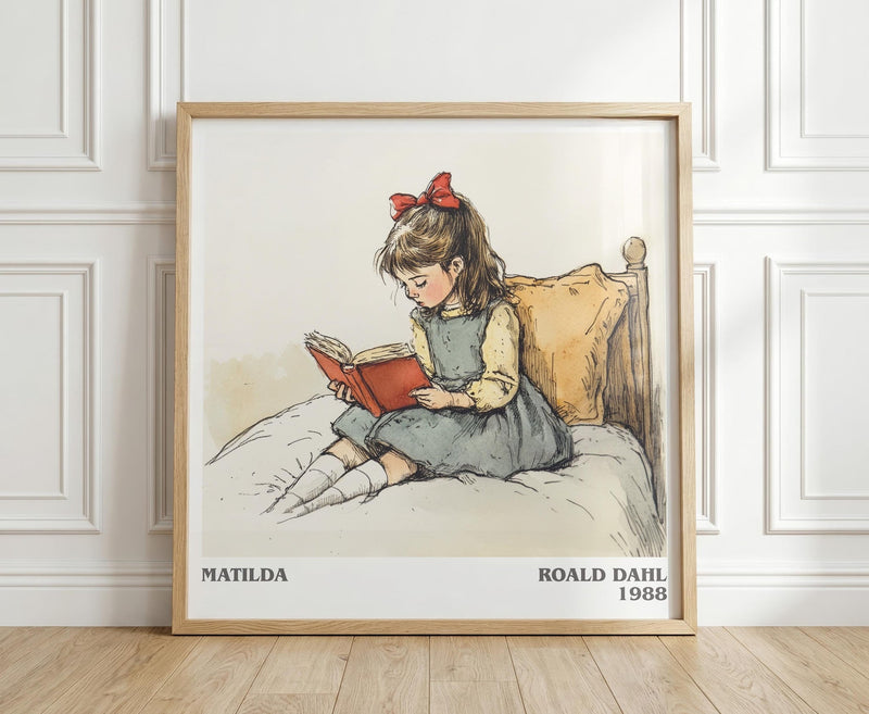 Matilda literary print in frame leaning in hallway – childrens wall art