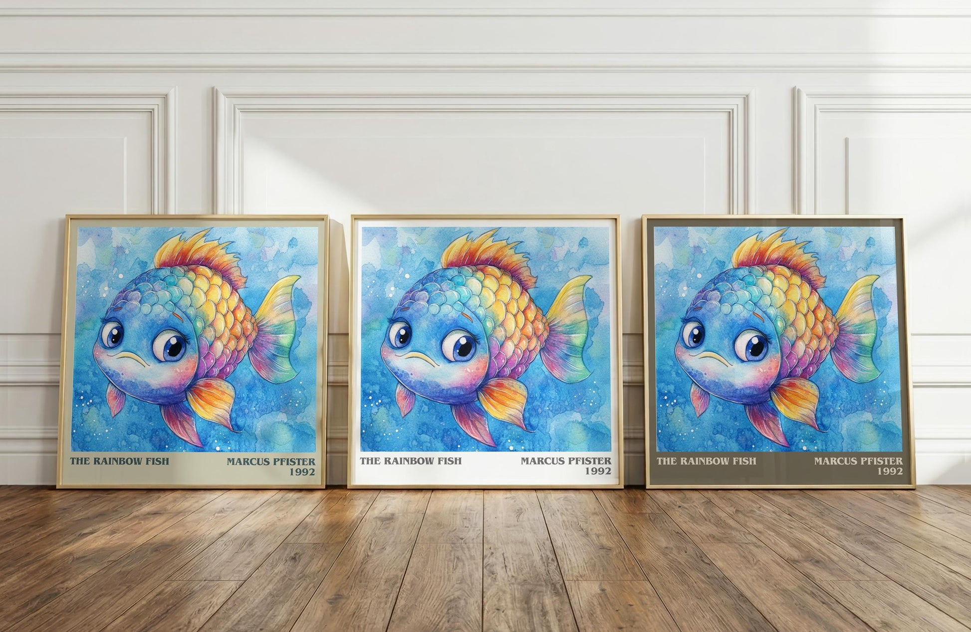 The Rainbow Fish literary print framed by window – literary home decor