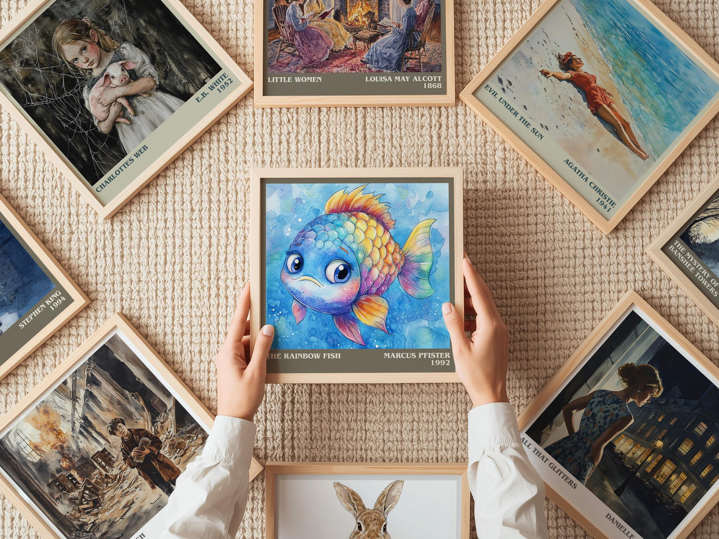 The Rainbow Fish literary print on bookshelf – Marcus Pfister fan gift
