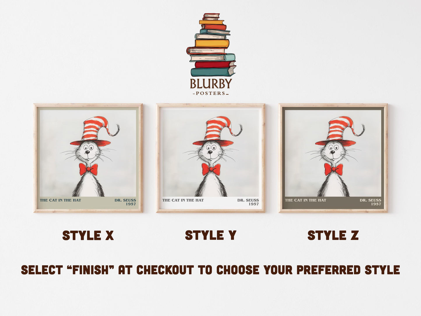 The Cat in the Hat literary art print colour and style options – Dr. Seuss book art